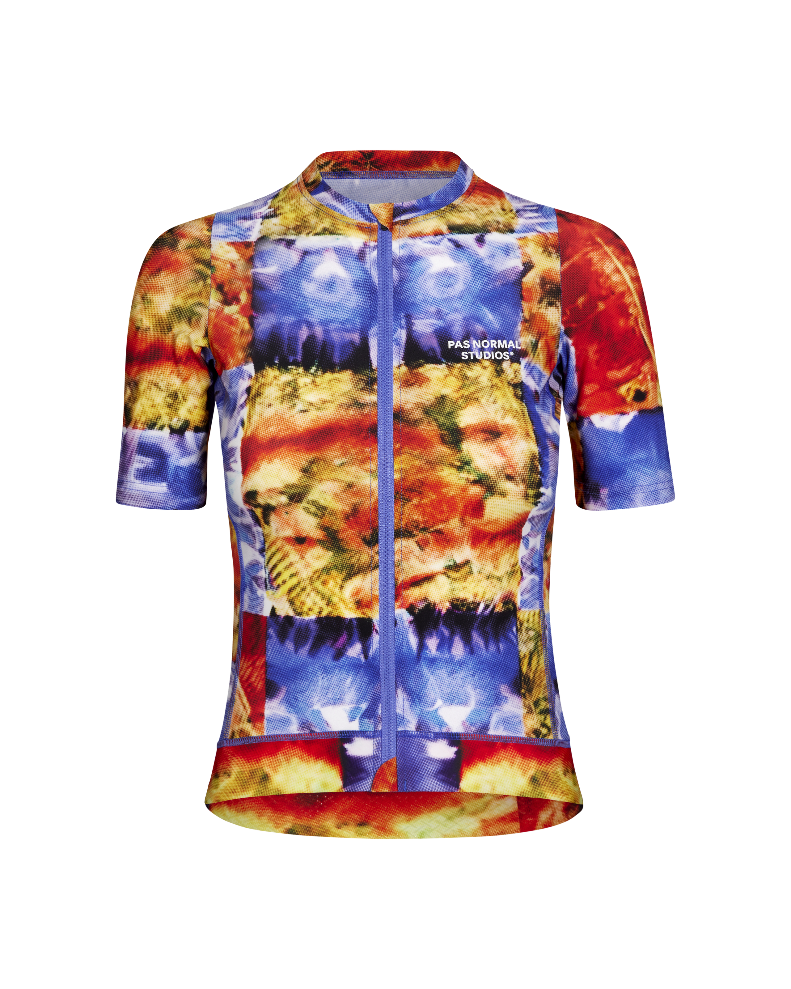 Multi Essential cycling jersey, front view with kaleidoscope print