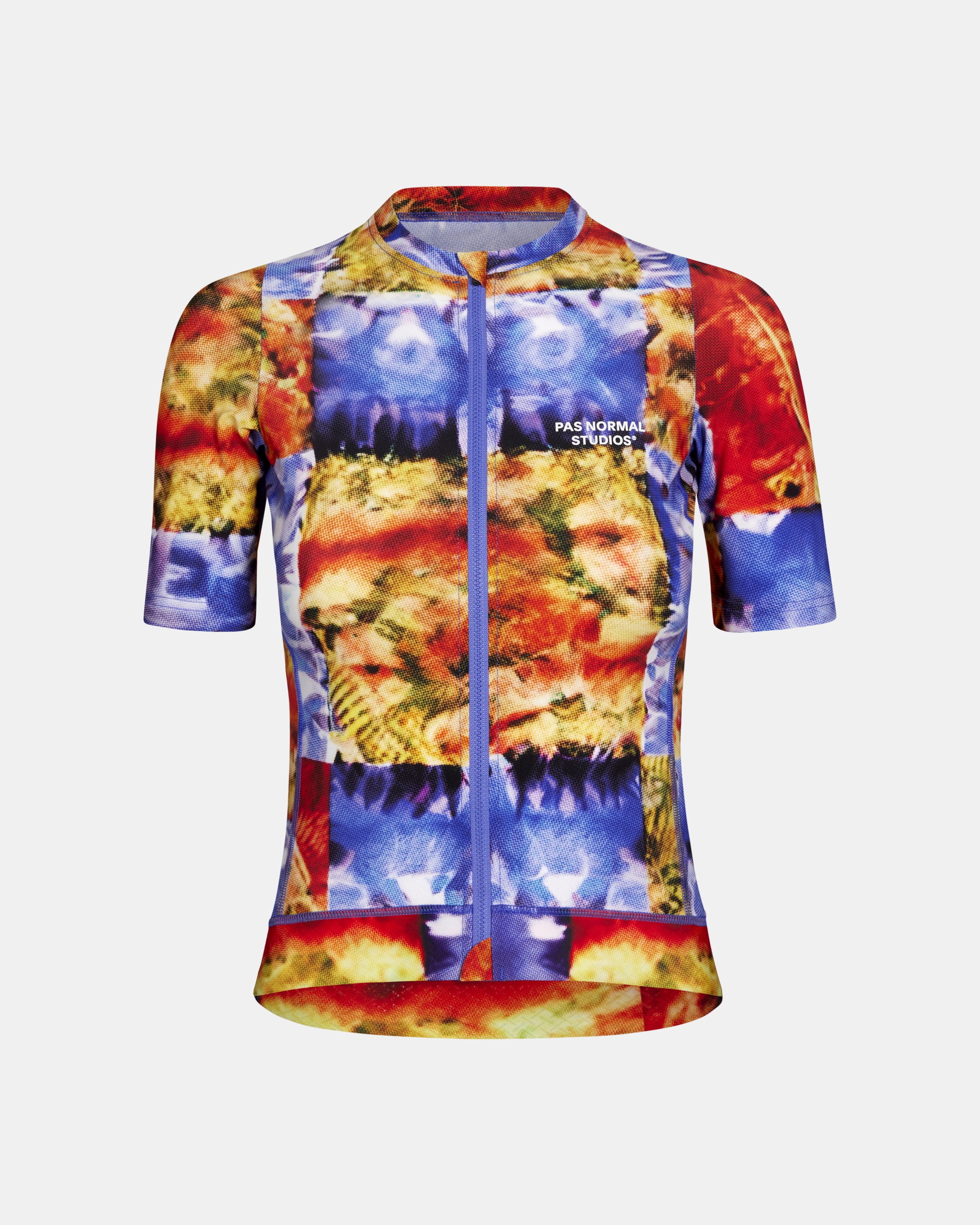 Multi Essential cycling jersey, front view with kaleidoscope print