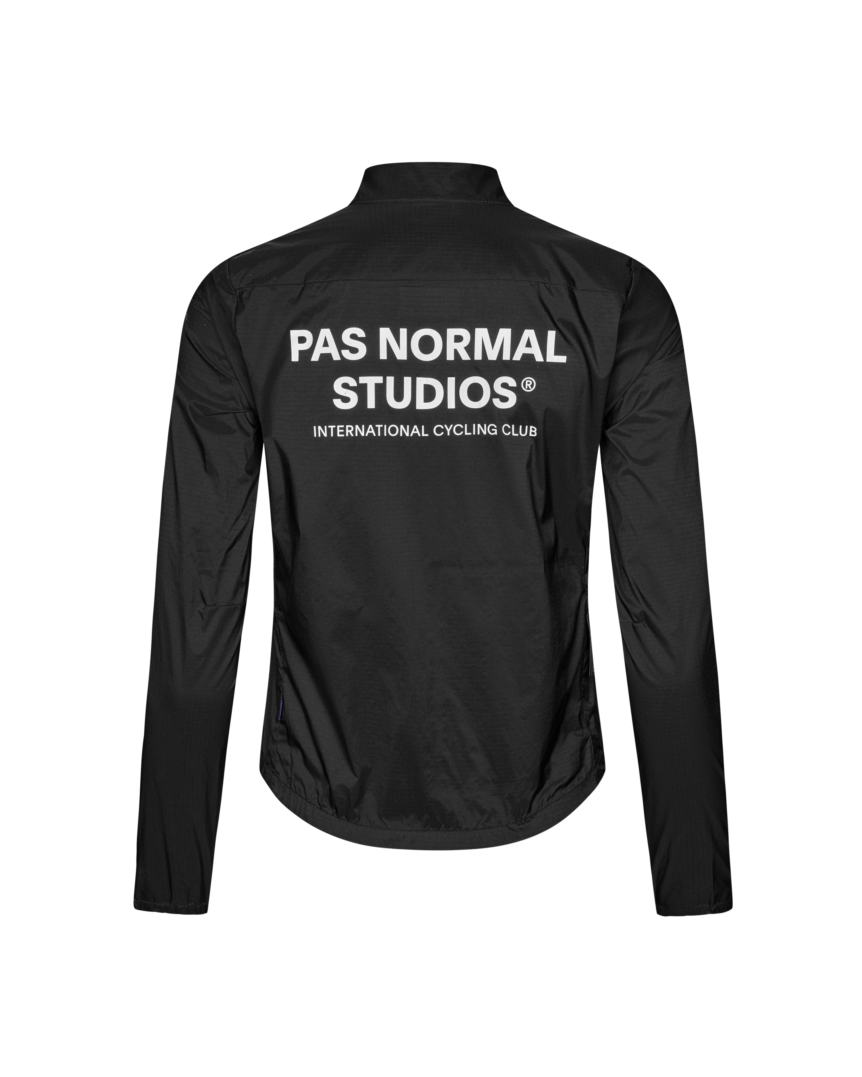 Black Essential Insulated cycling jacket, rear view with white brand logo