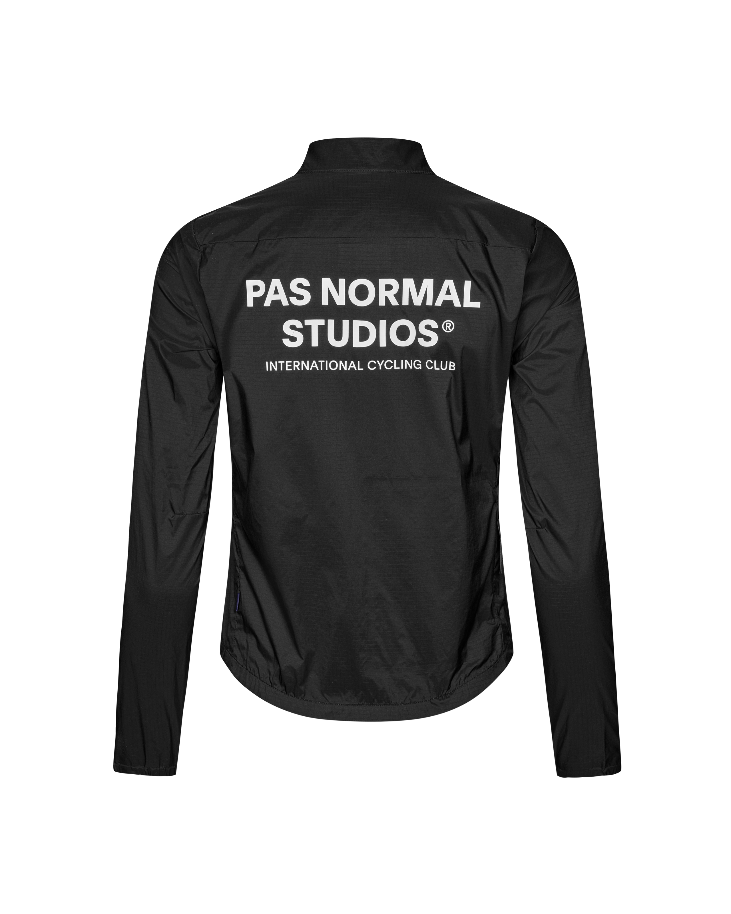 Black Essential Insulated cycling jacket, rear view with white brand logo
