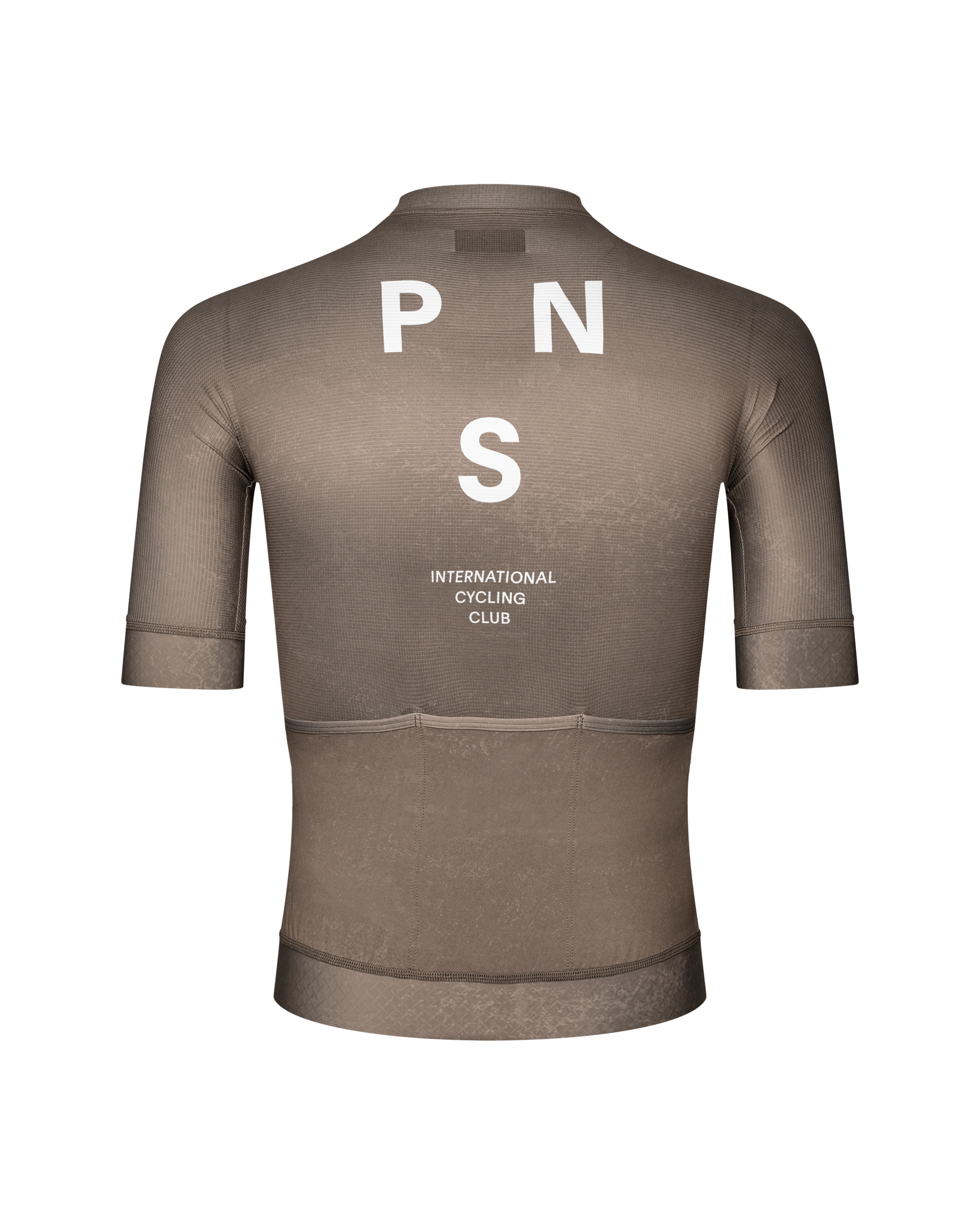 Earth Mechanism cycling jersey, rear view with white PNS logo and contrast hem detailing