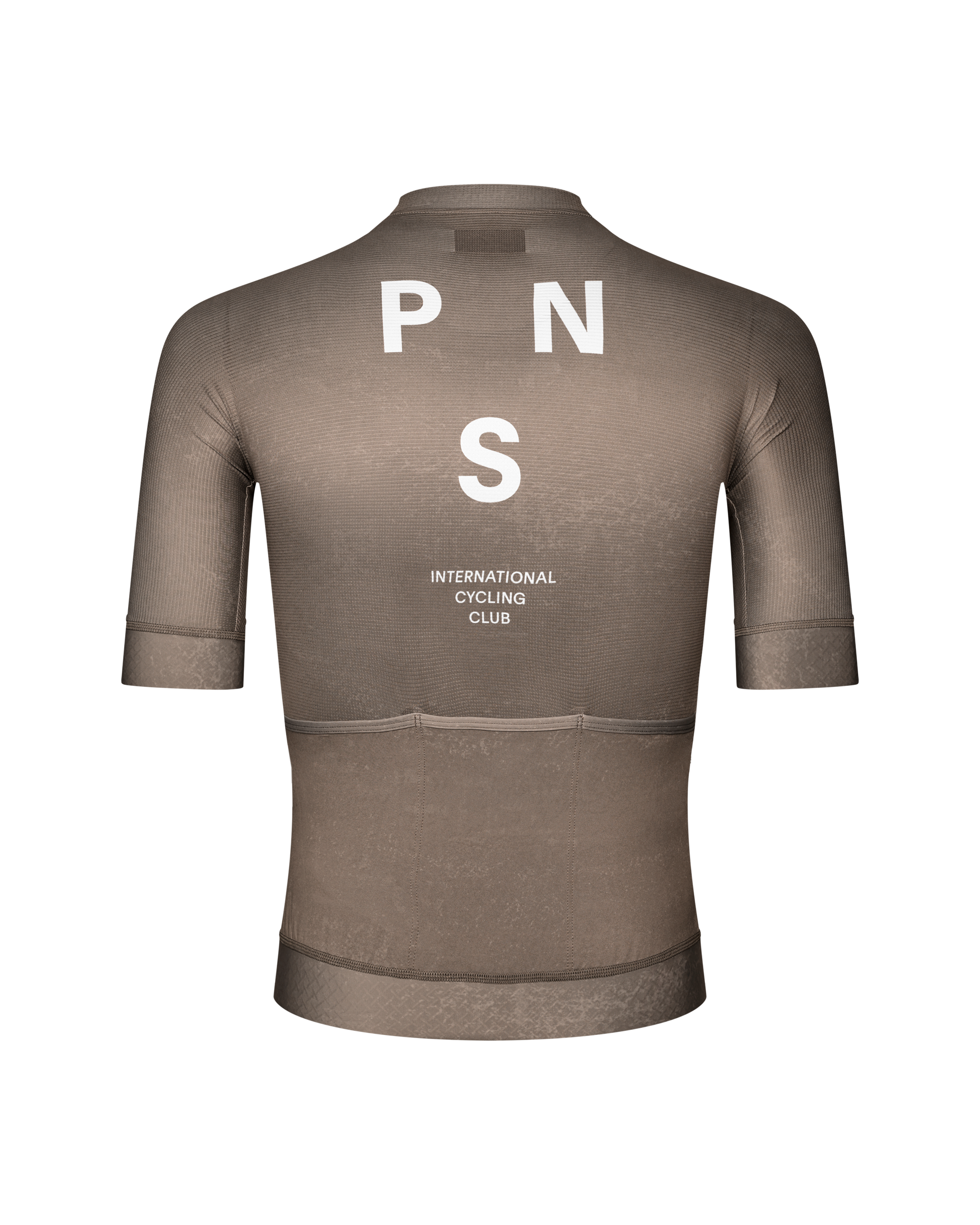Earth Mechanism cycling jersey, rear view with white PNS logo and contrast hem detailing