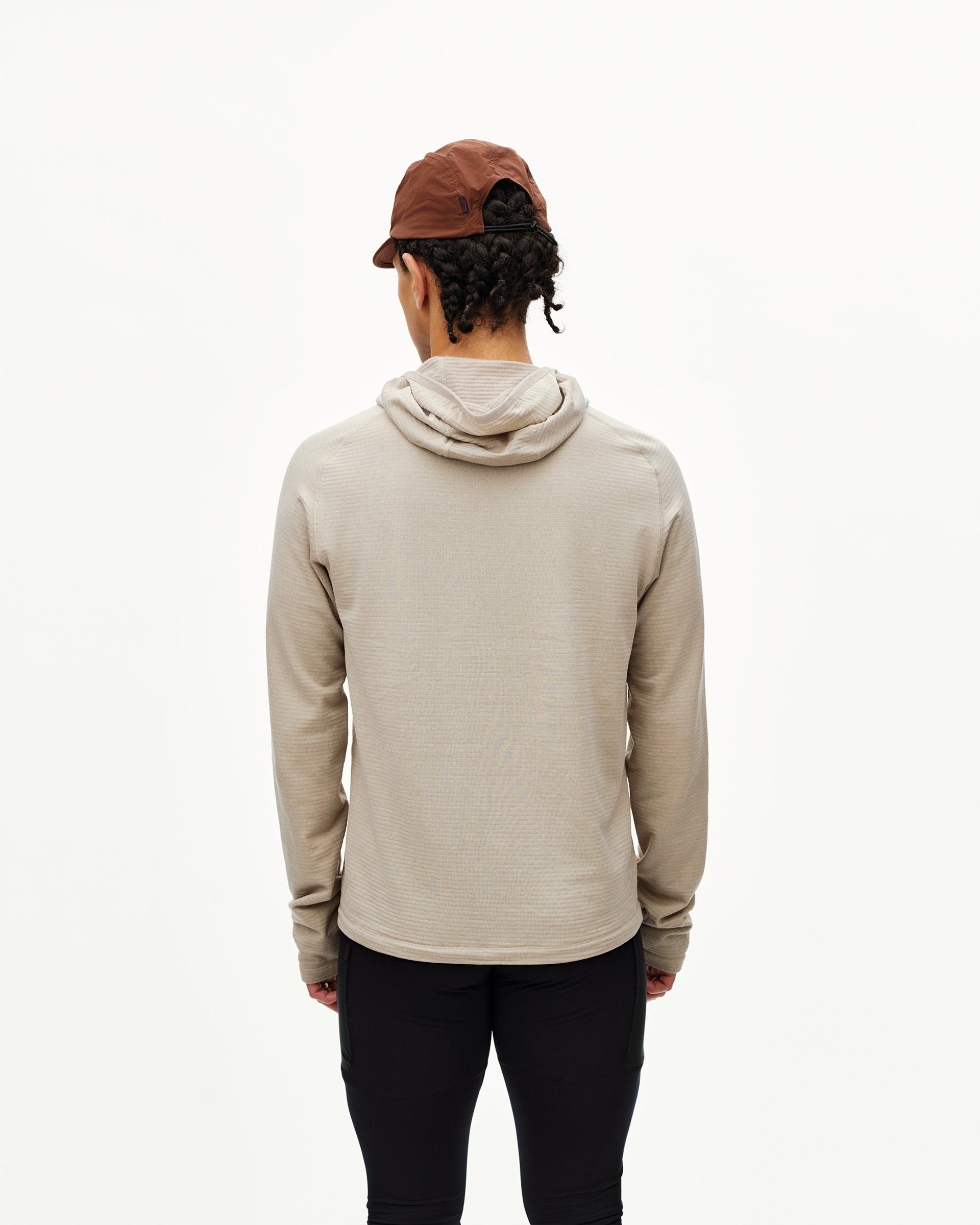 Haze purple Balance Thermal hoodie on model, rear view with ribbed texture and hood