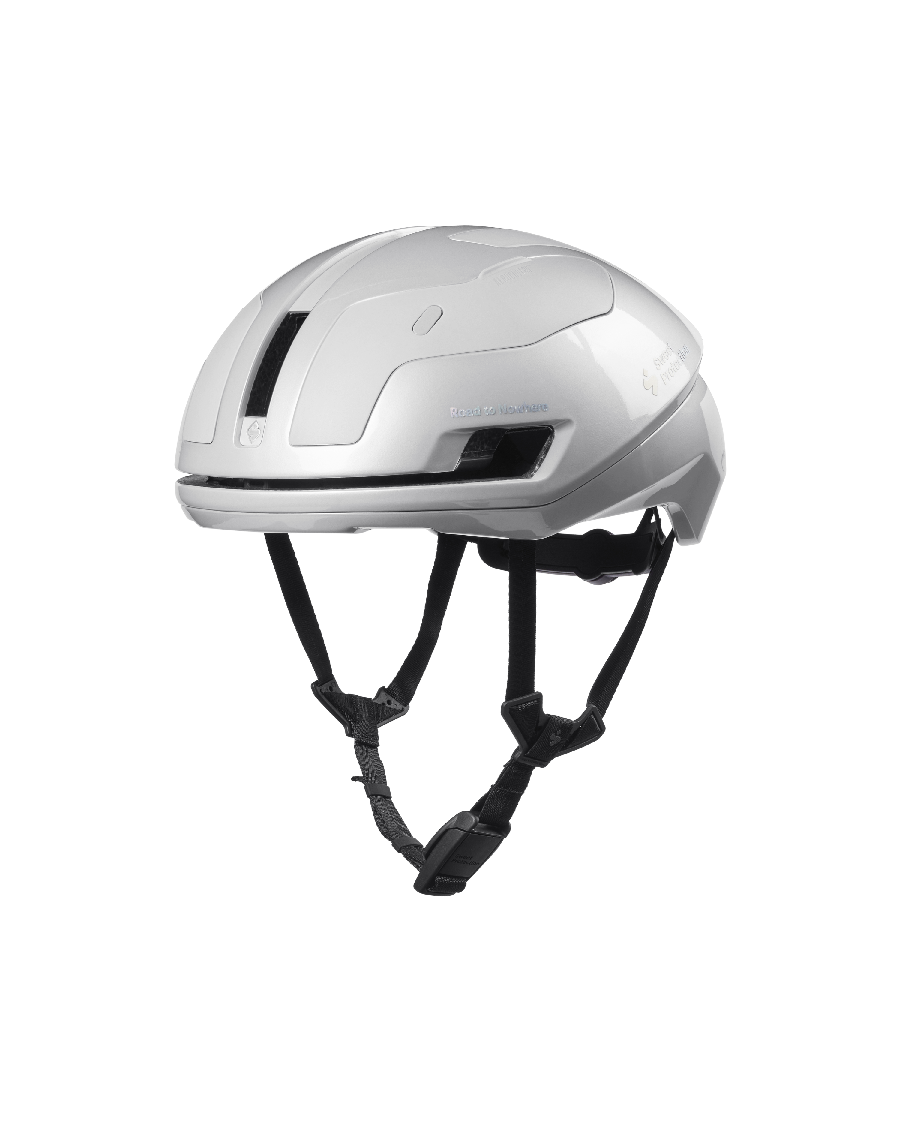 Silver Sweet Protection Falconer Aero 2Vi MIPS cycling helmet, three-quarter view with aerodynamic shell