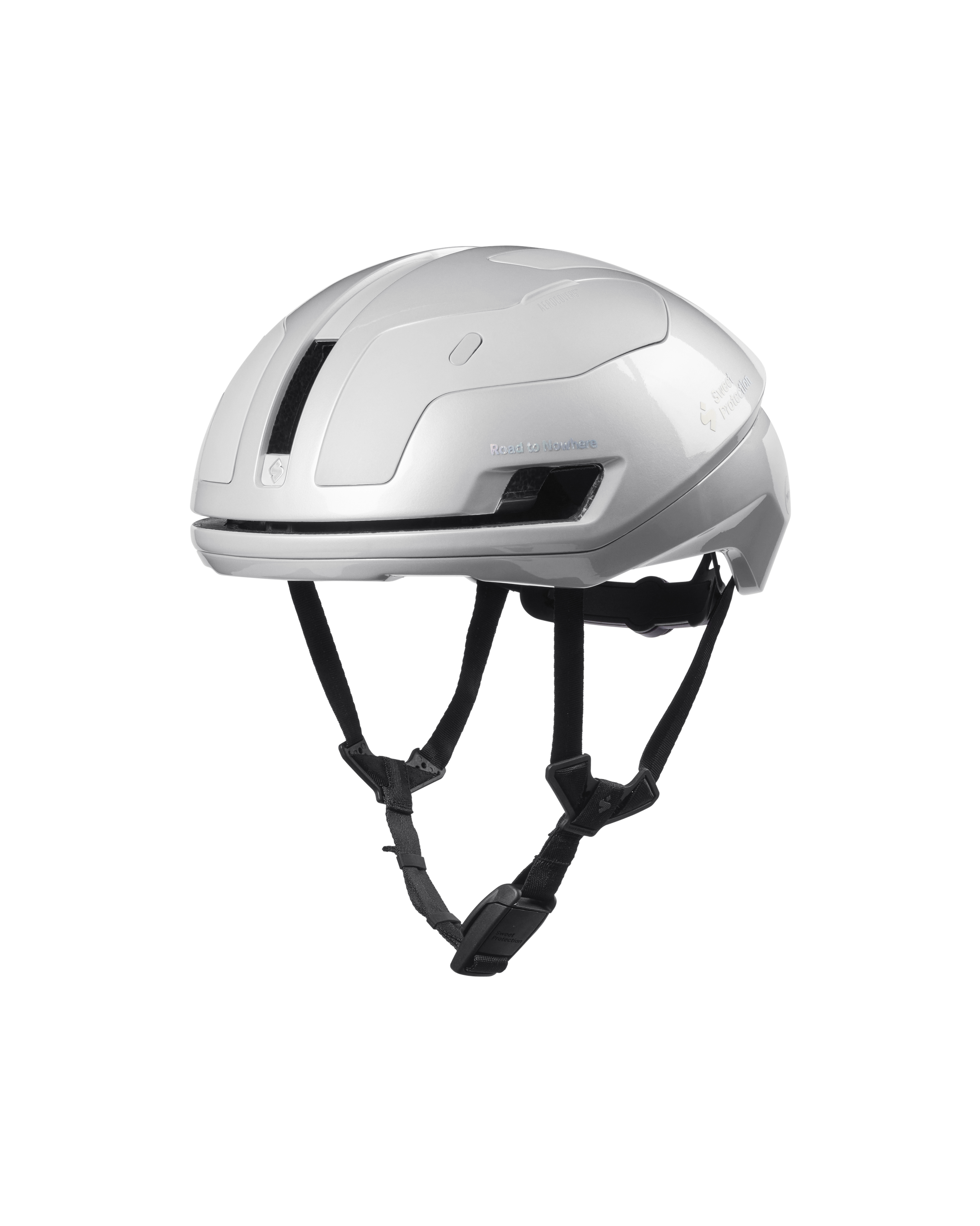 Silver Sweet Protection Falconer Aero 2Vi MIPS cycling helmet, three-quarter view with aerodynamic shell