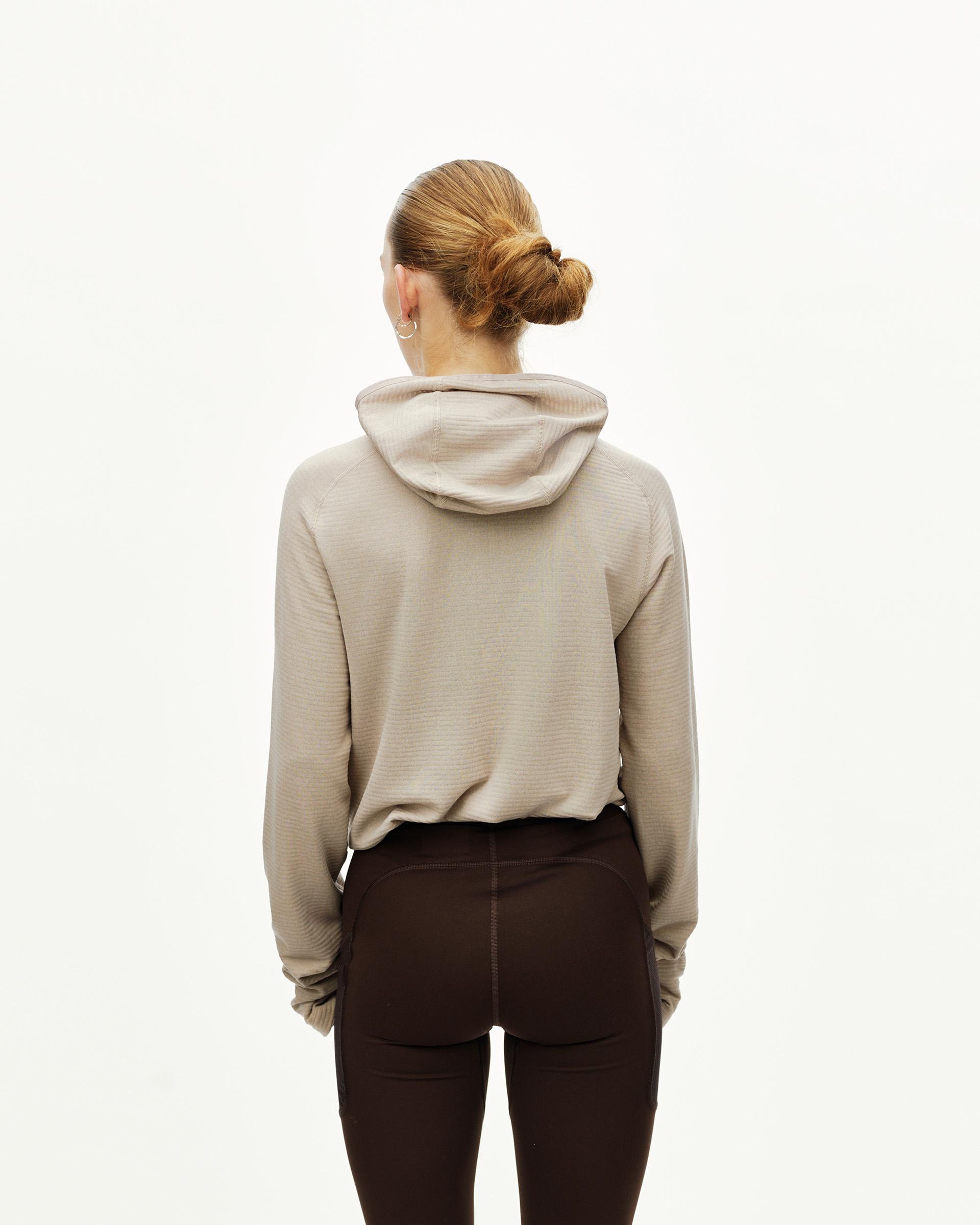 Haze purple Balance Thermal hoodie on model, rear view with ribbed texture and hood
