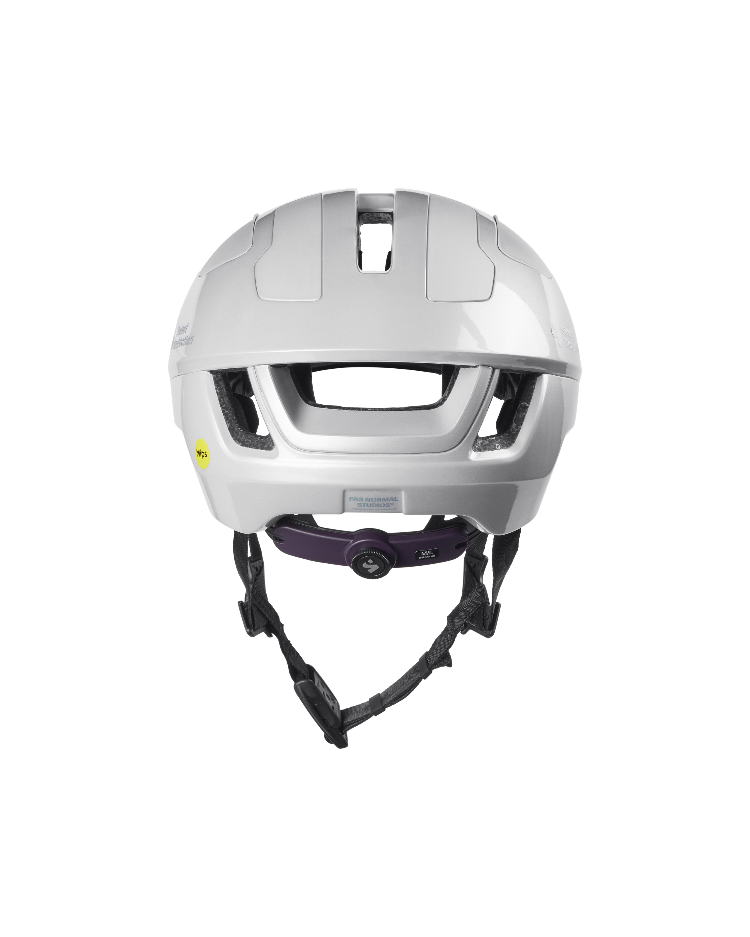 Silver Sweet Protection Falconer Aero 2Vi MIPS cycling helmet, rear view with adjustment dial