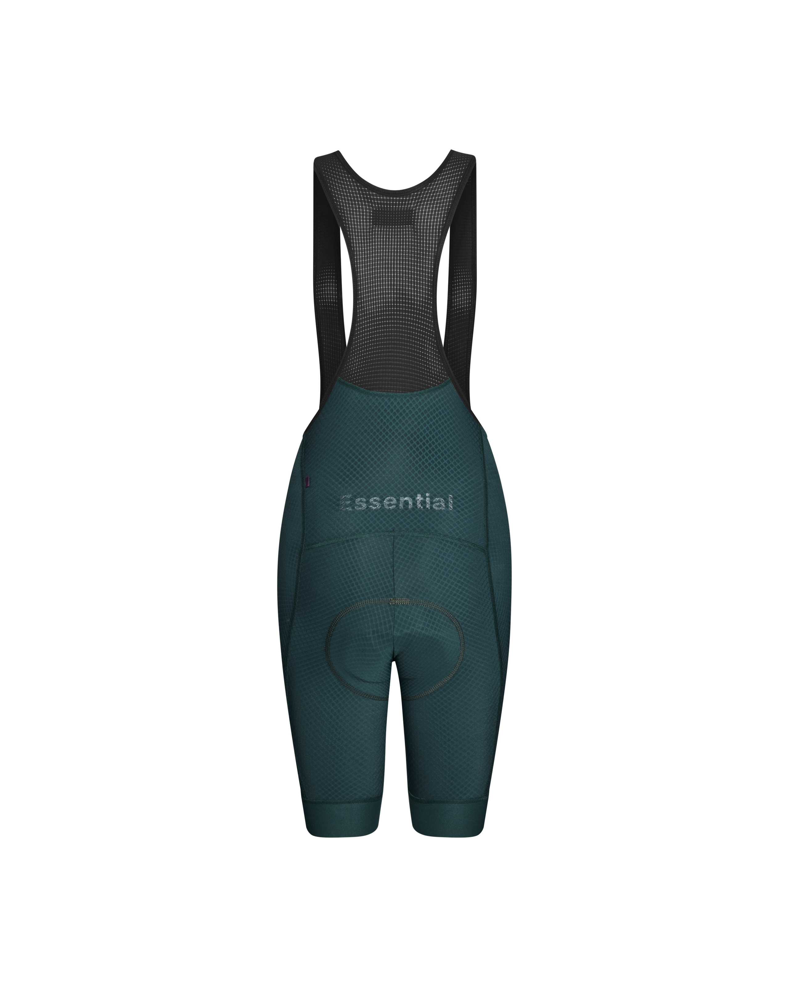 Dark Petroleum Essential bibs, rear flat lay with black mesh back panel