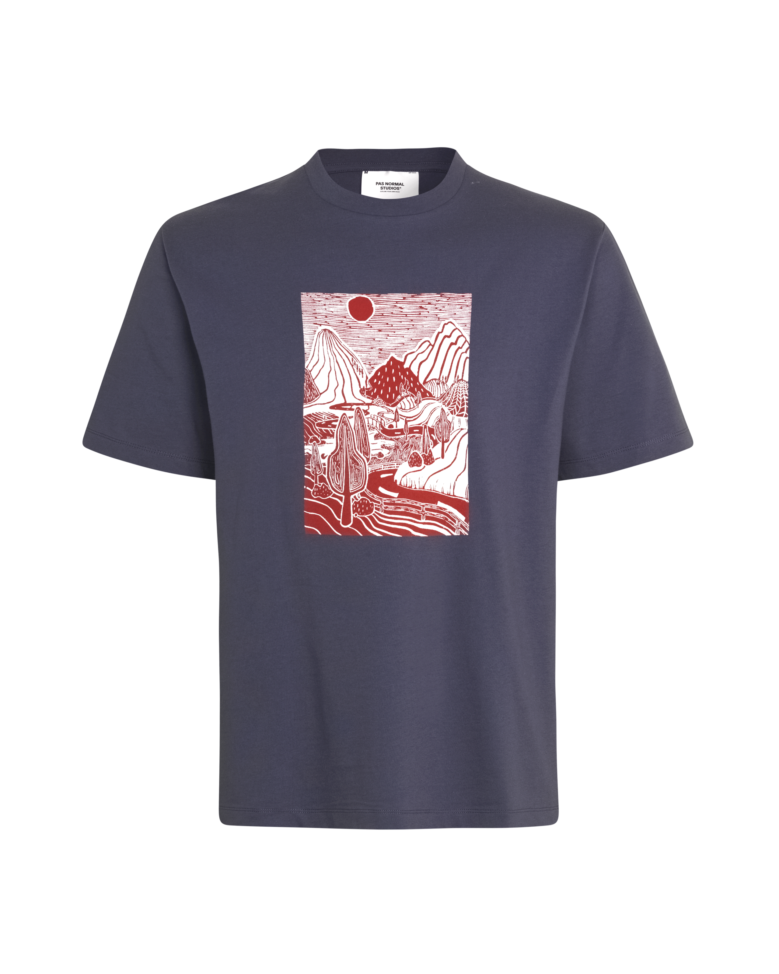 Steel Off-Race Graphic t-shirt, front view with red mountain landscape print
