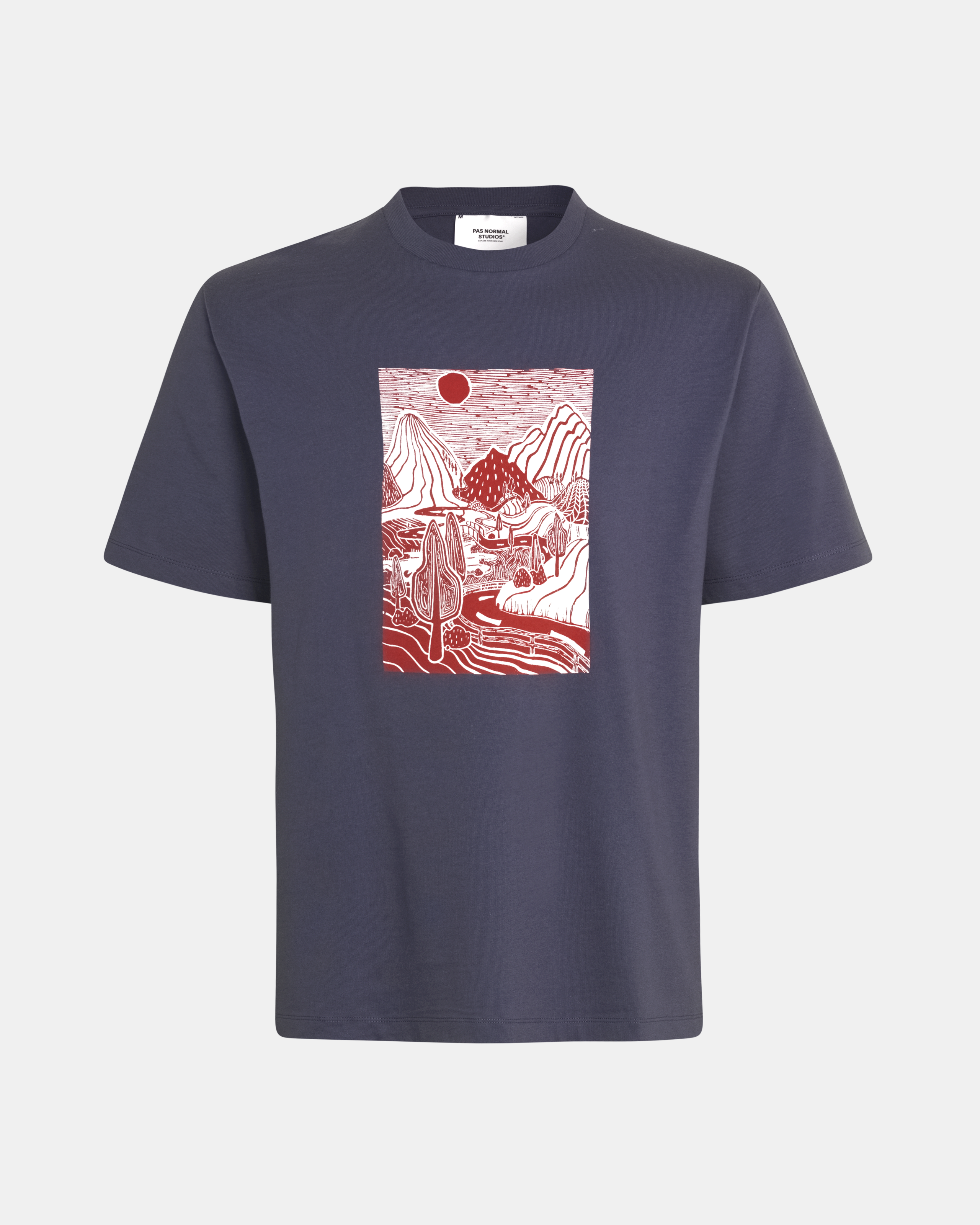 Steel Off-Race Graphic t-shirt, front view with red mountain landscape print