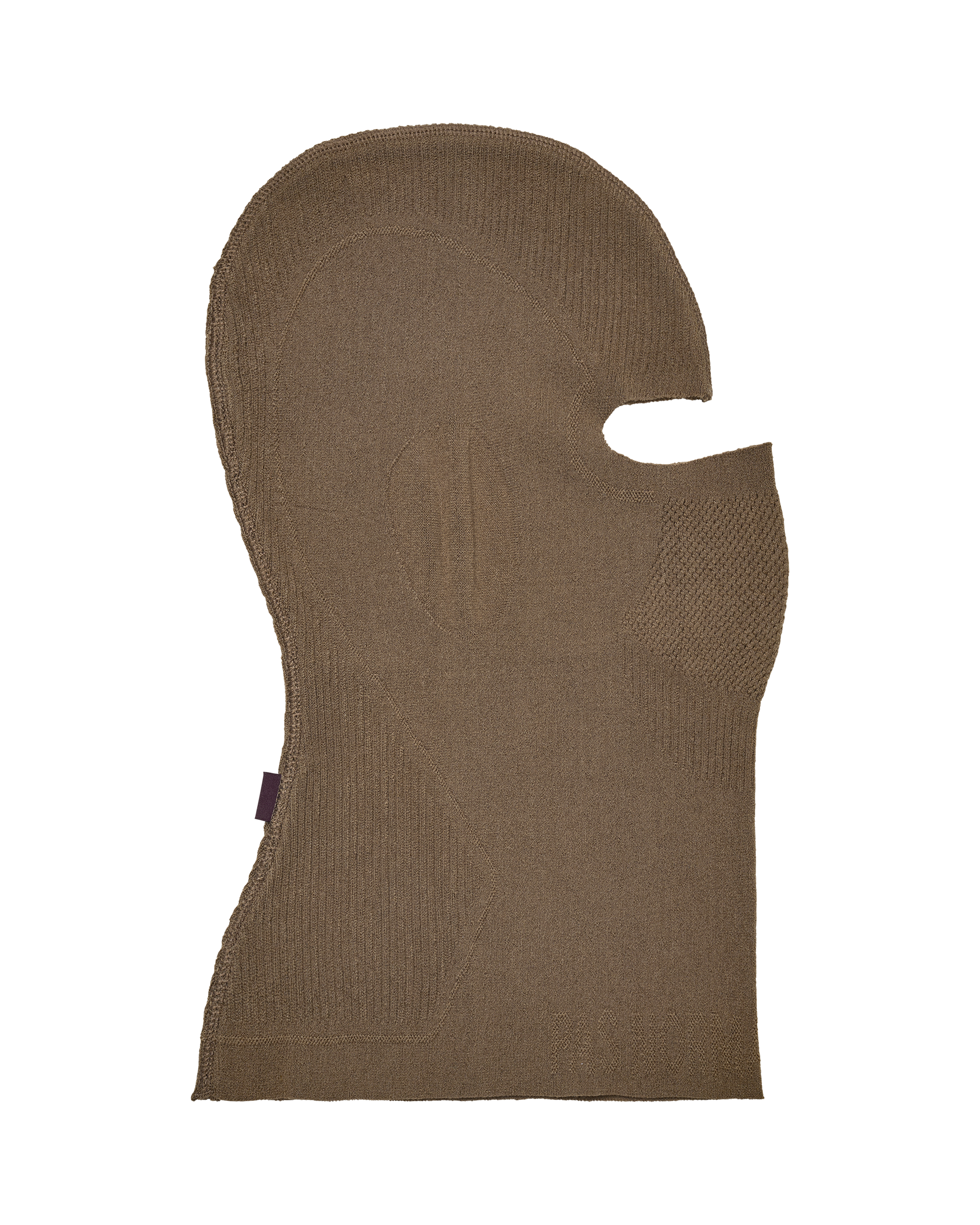 Stone Brown Balance balaclava, front flat lay with textured knit panel and single face opening
