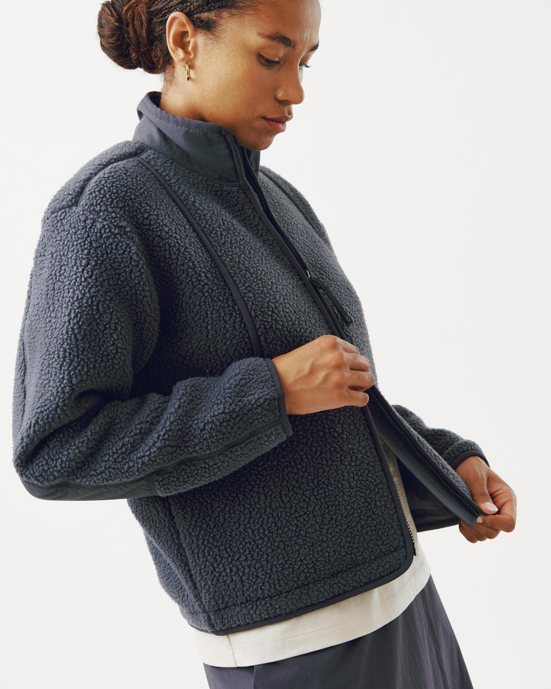 Steel Off-Race Pile Fleece jacket on model, three-quarter view showing textured fleece exterior