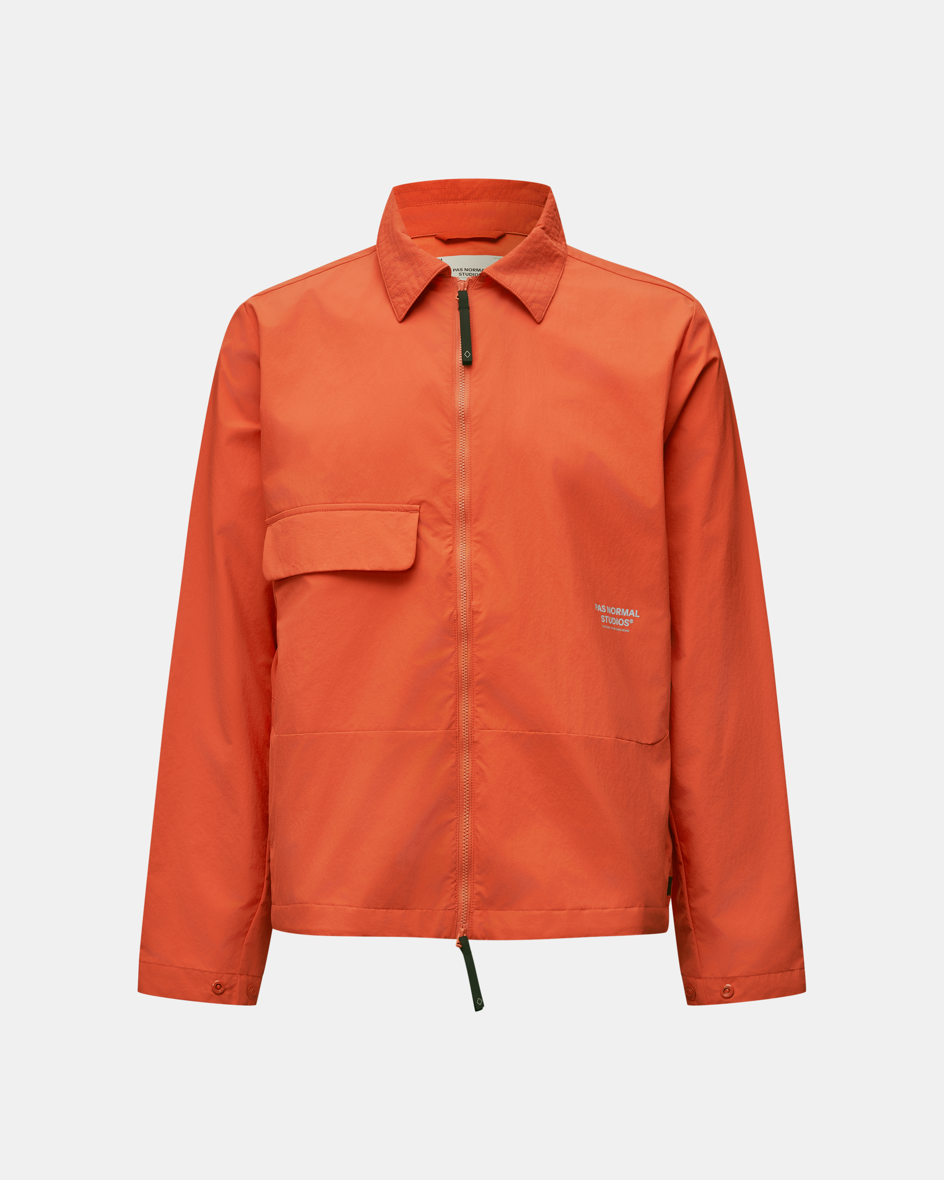 Orange Off-Race Utility jacket, front view with chest pocket and full zip closure