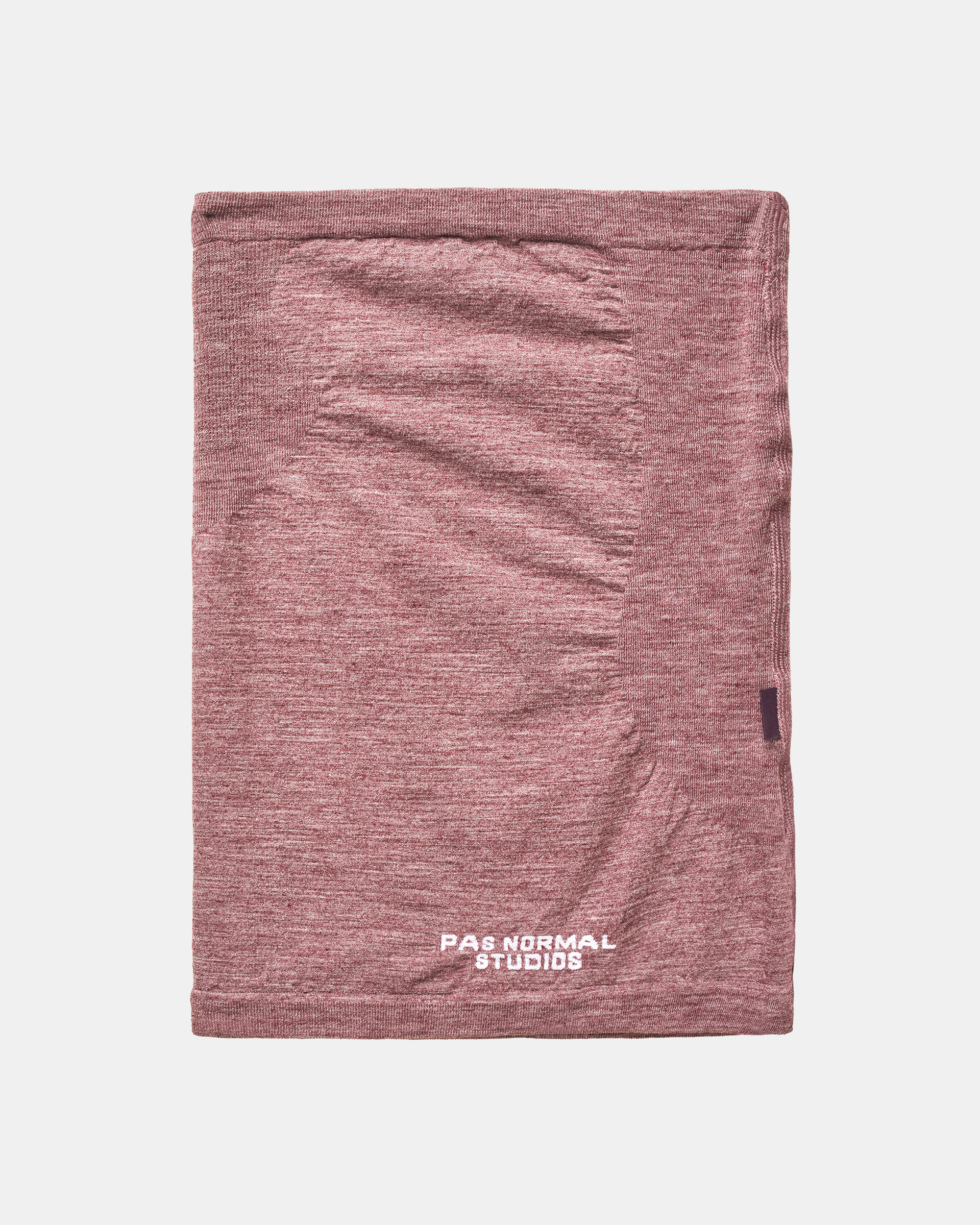 Maroon Logo Merino Knit necktube, flat lay with white logo print