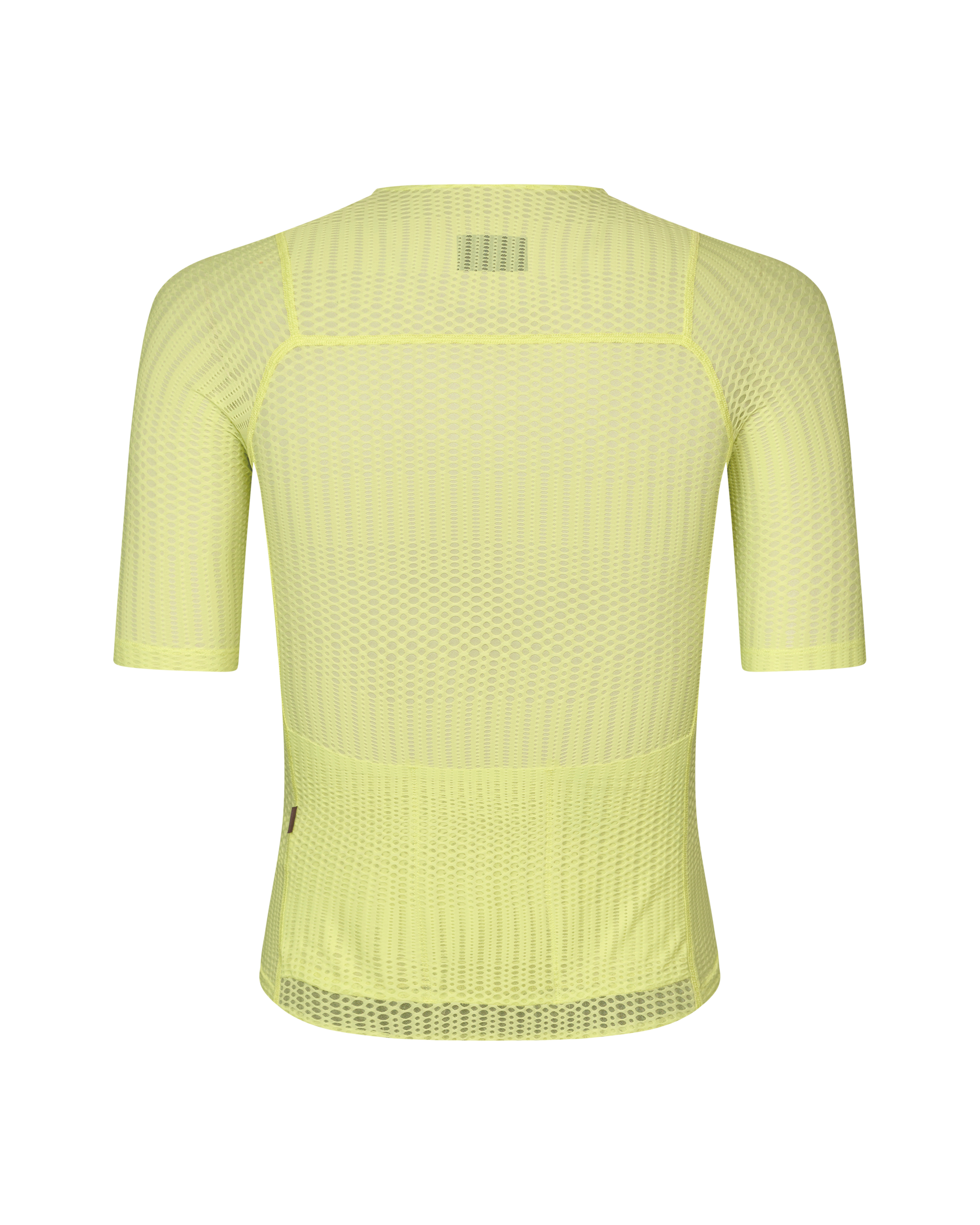 Yellow Mechanism Pro Zipless cycling jersey, rear view with mesh construction and ventilation panels