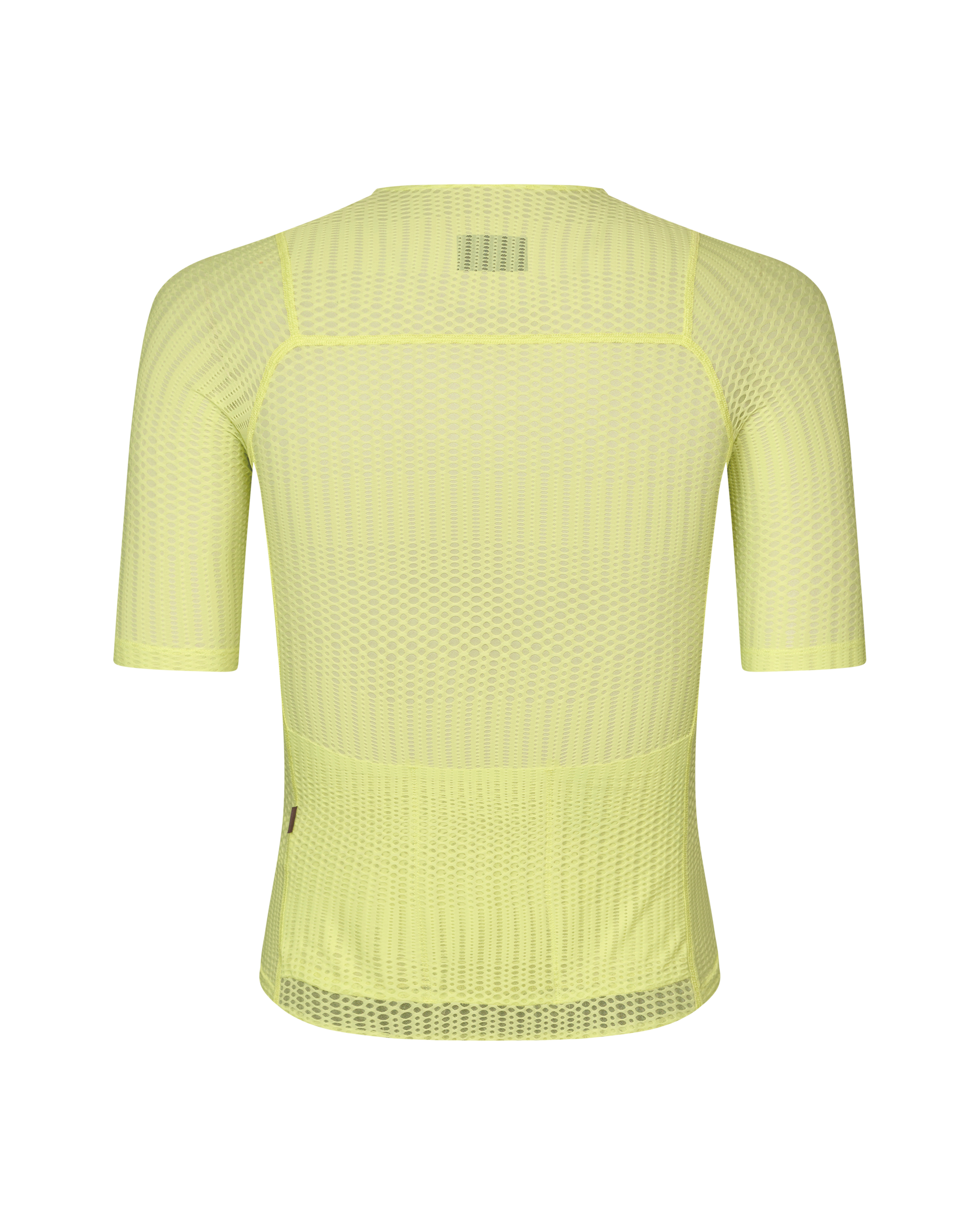 Yellow Mechanism Pro Zipless cycling jersey, rear view with mesh construction and ventilation panels