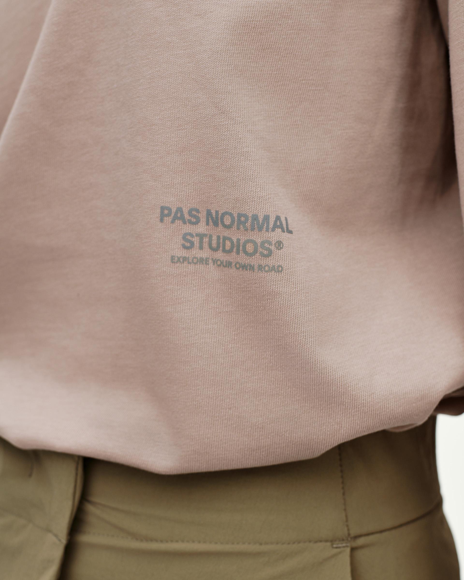 Haze purple Off-Race long sleeve graphic T-shirt, front detail on model with tonal chest logo print