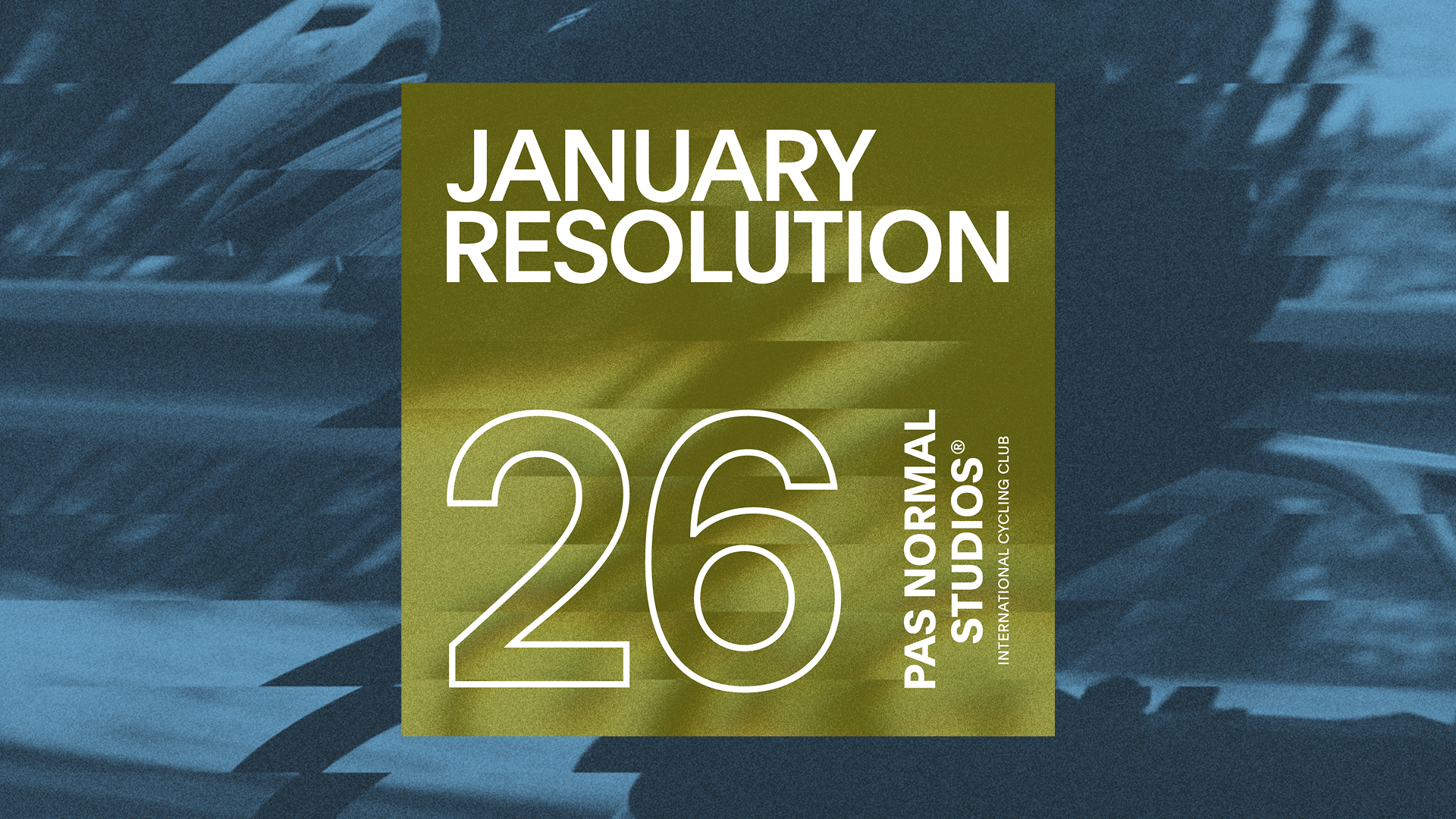 January Resolution Challenge 2026 promotional graphic with olive green overlay on blue water background