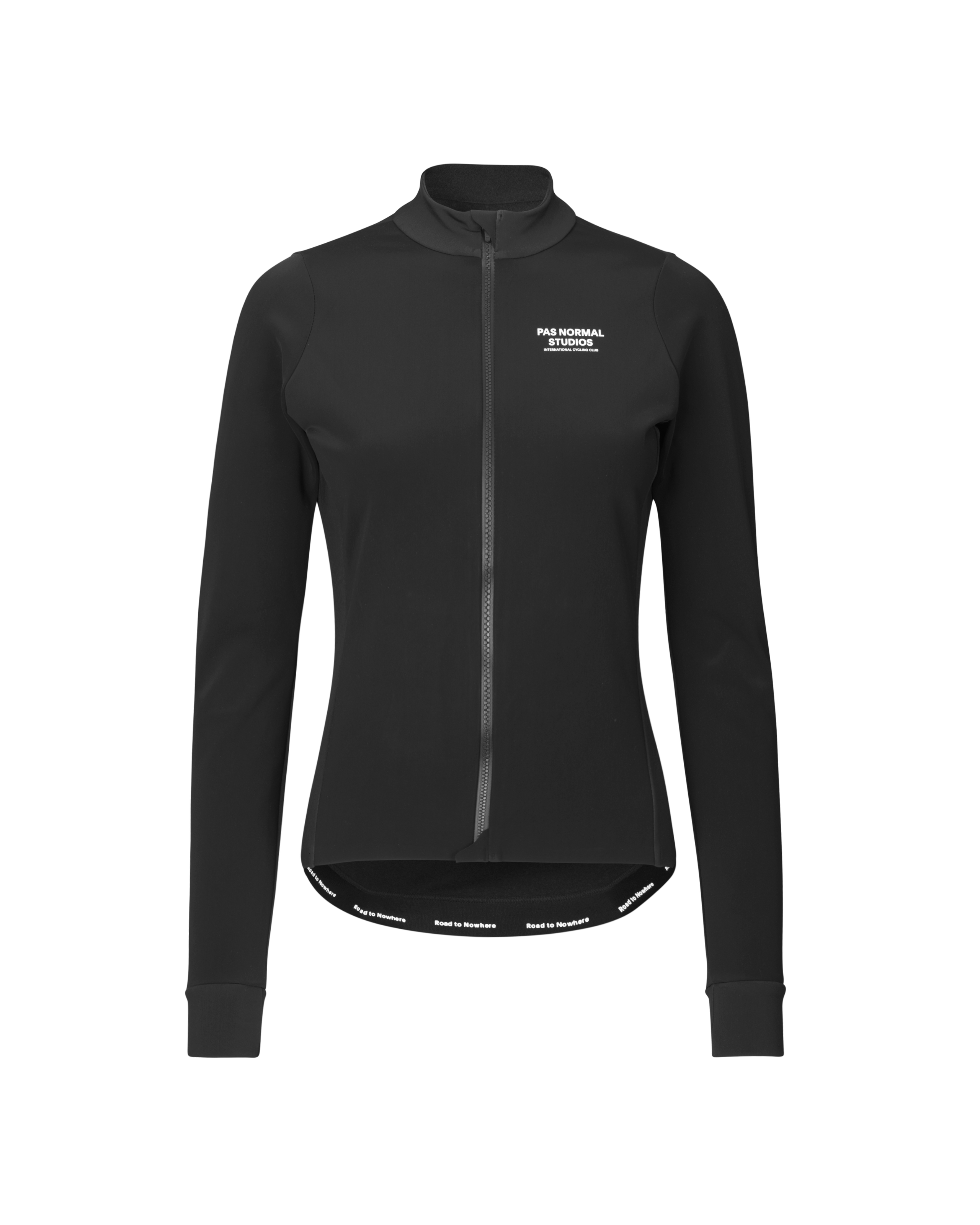 Black Mechanism Thermal long sleeve cycling jersey, front view with white chest logo