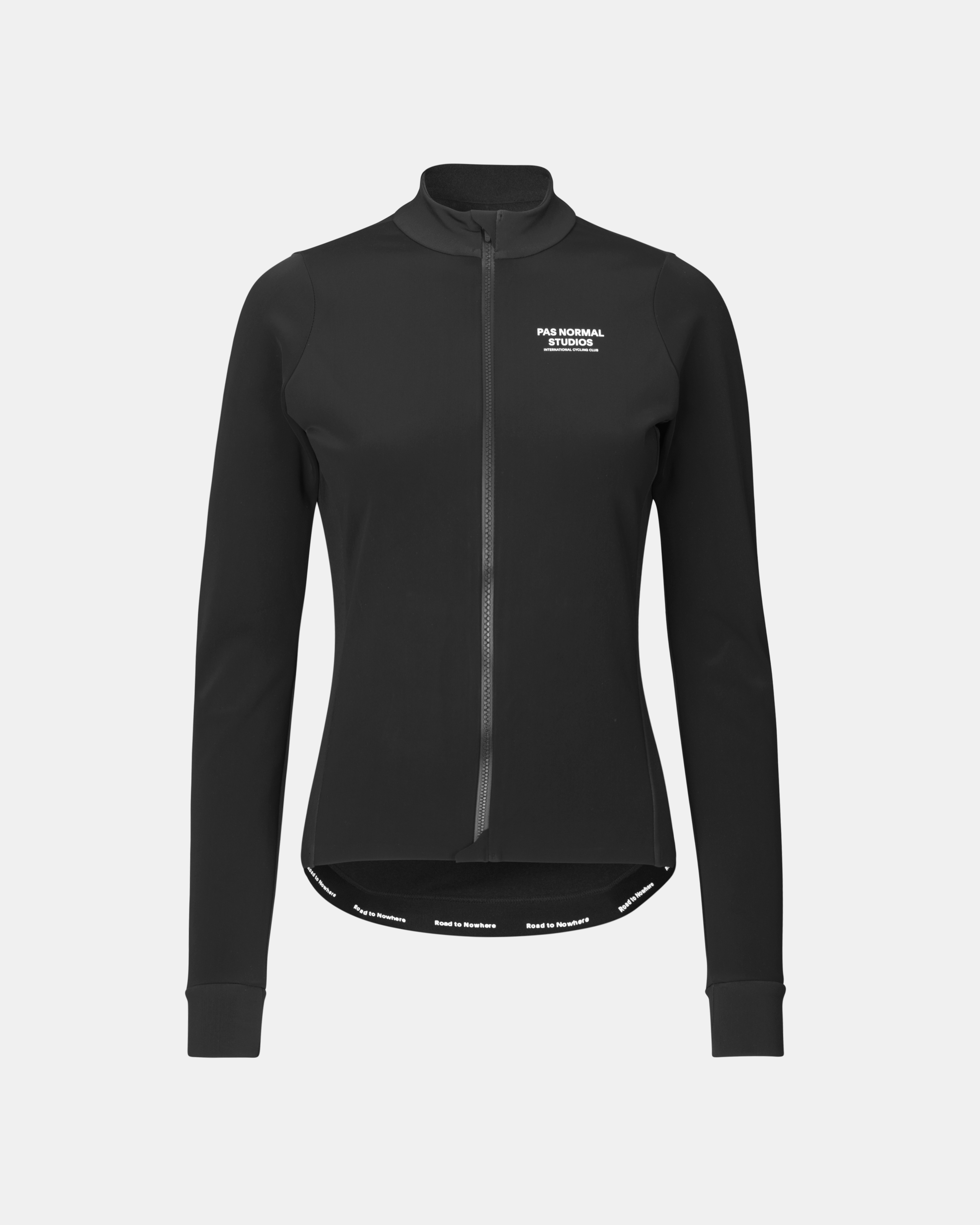 Black Mechanism Thermal long sleeve cycling jersey, front view with white chest logo