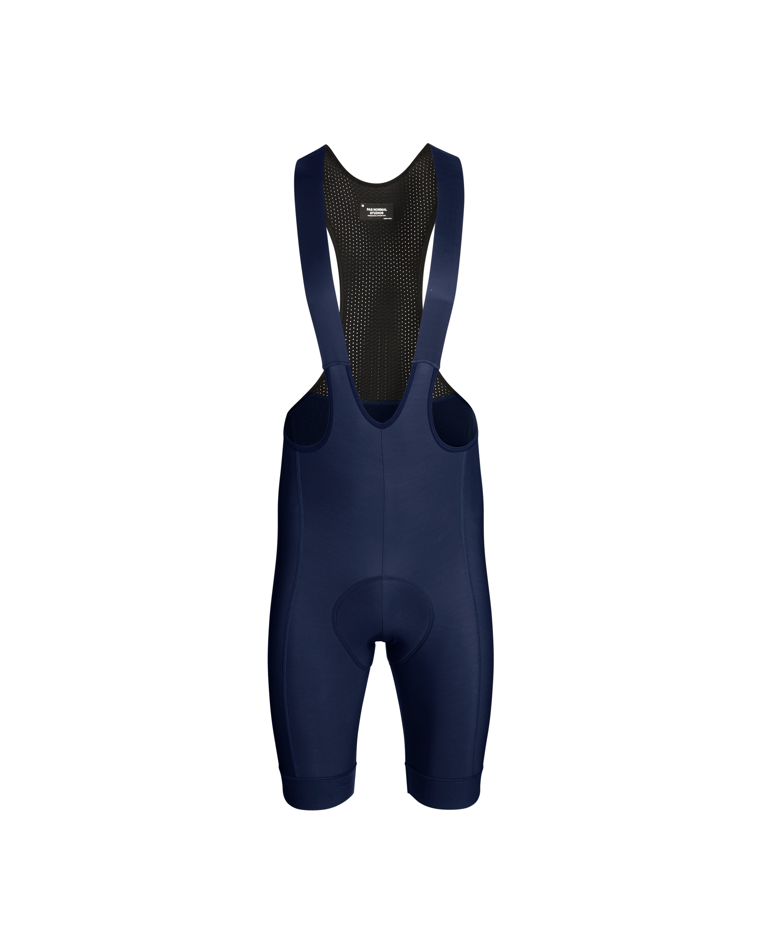Navy Essential Thermal cycling bibs, front flat lay with mesh bib straps