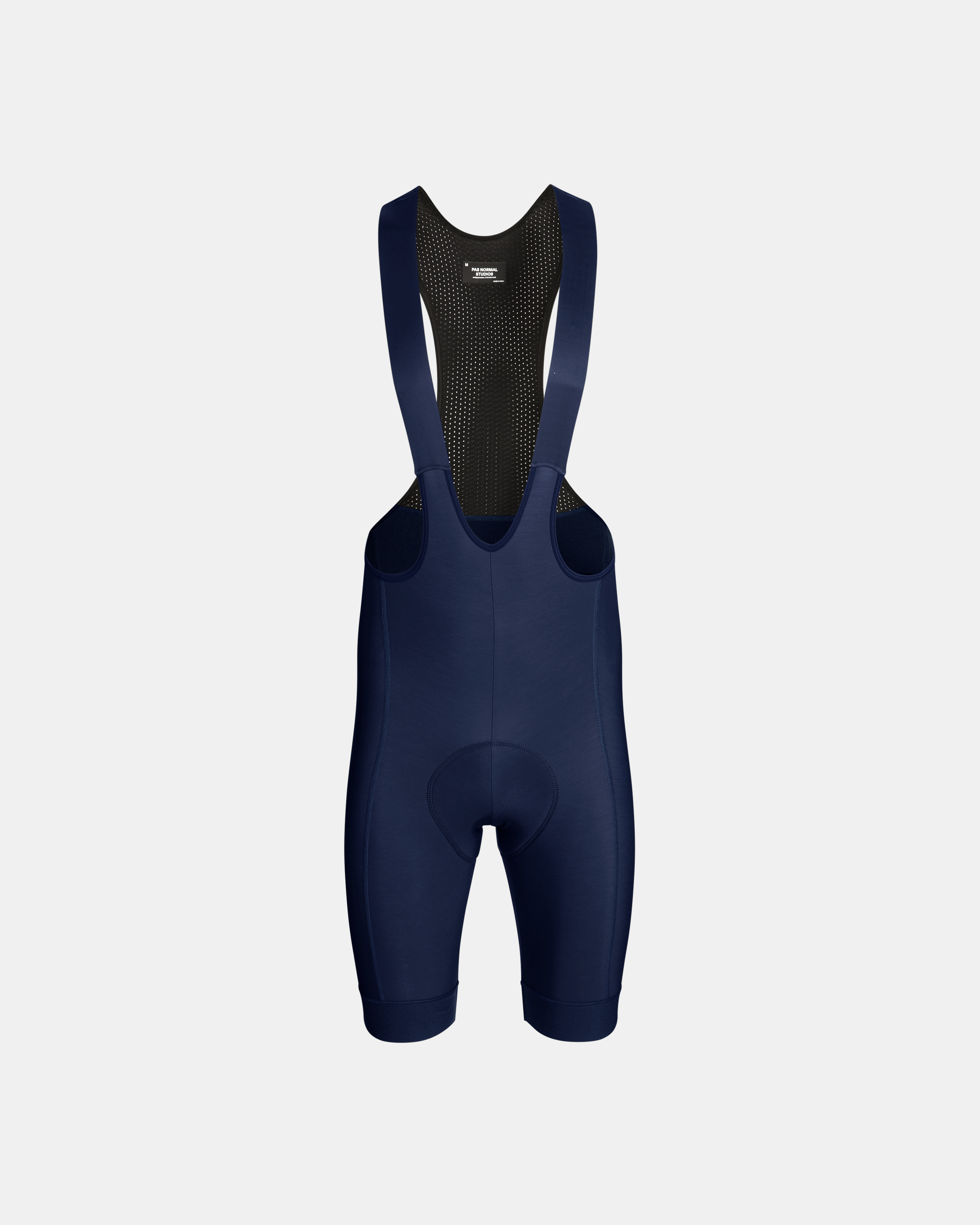 Navy Essential Thermal cycling bibs, front flat lay with mesh bib straps