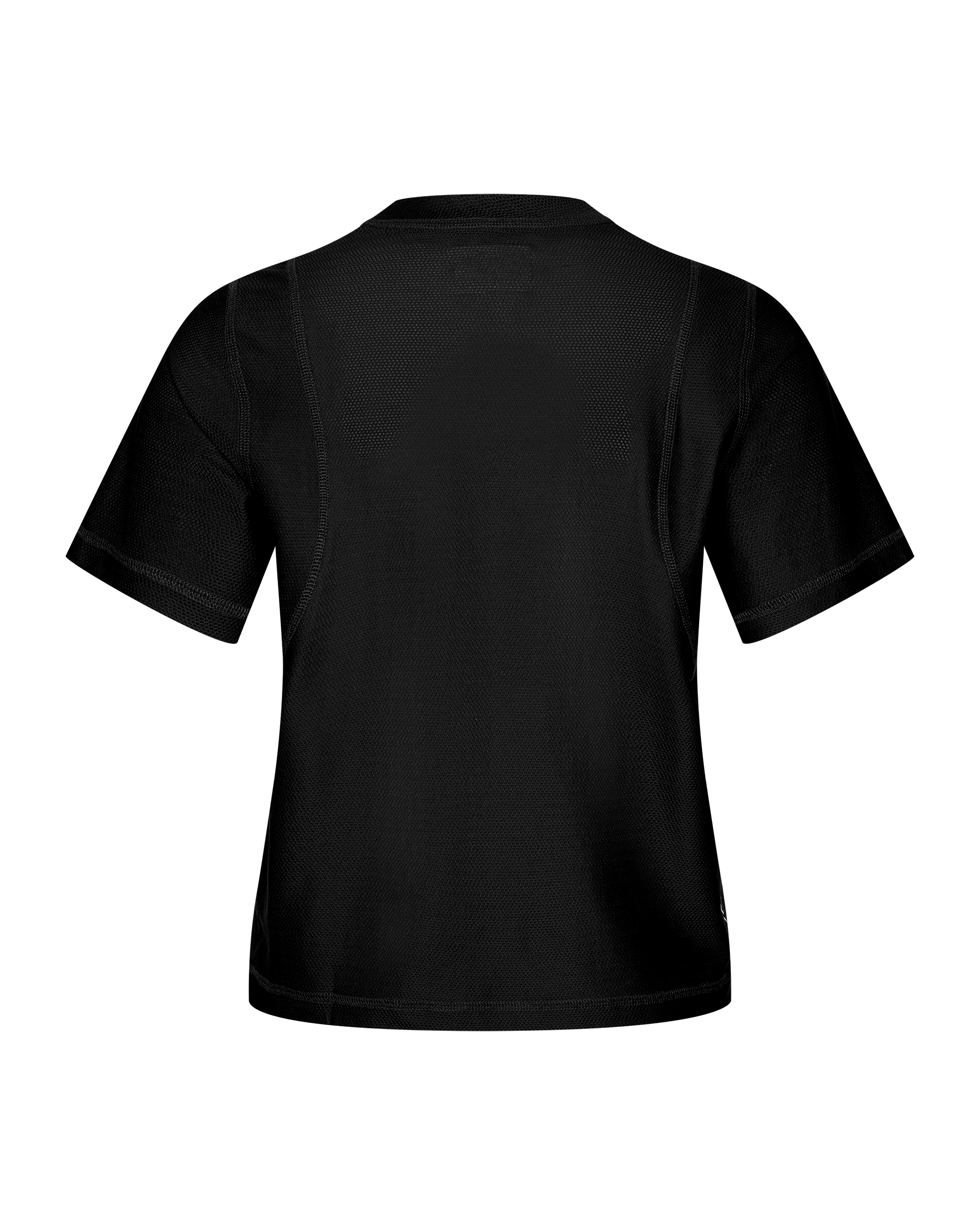 Black Balance women's T-shirt, rear flat lay with contrast panel stitching