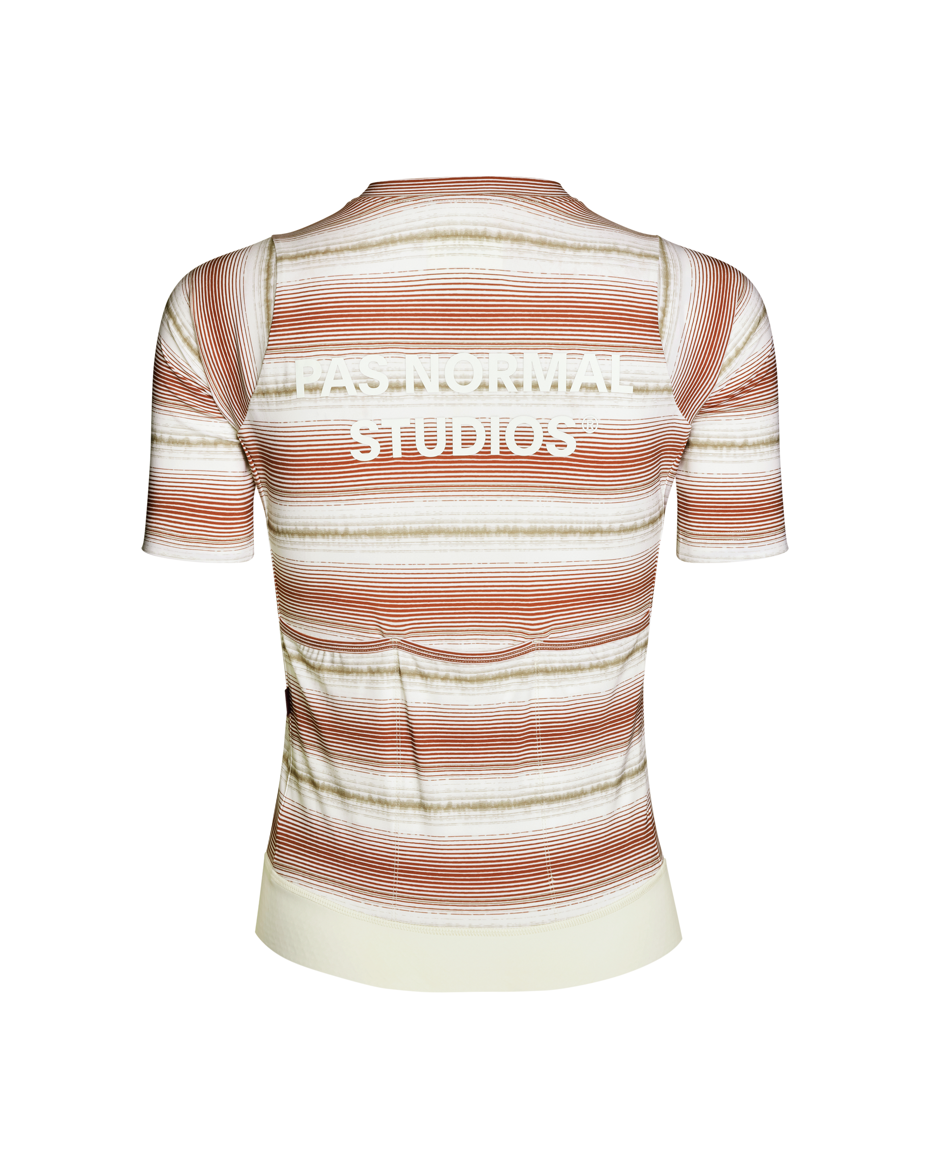 Off White Essential cycling jersey, rear view with horizontal stripe pattern