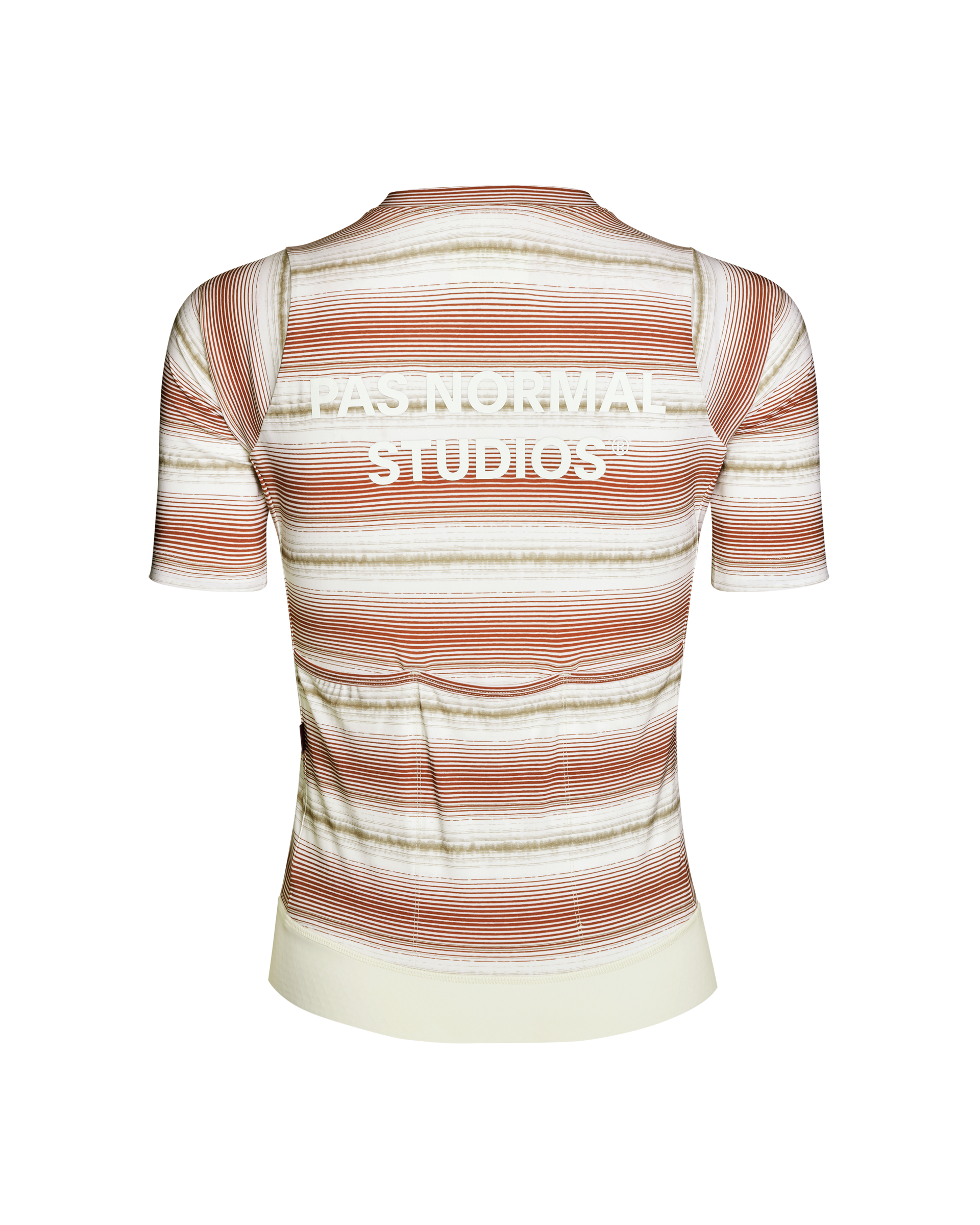 Off White Essential cycling jersey, rear view with horizontal stripe pattern