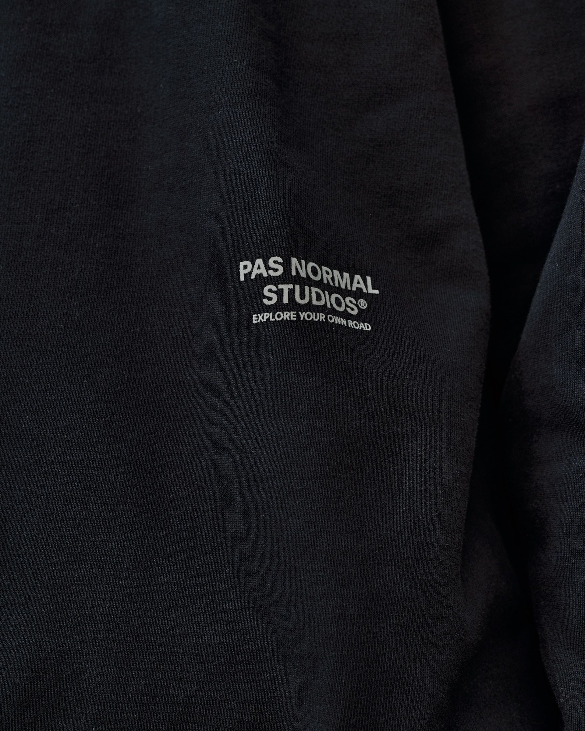 Black Off-Race sweatshirt, detail view of grey chest logo print
