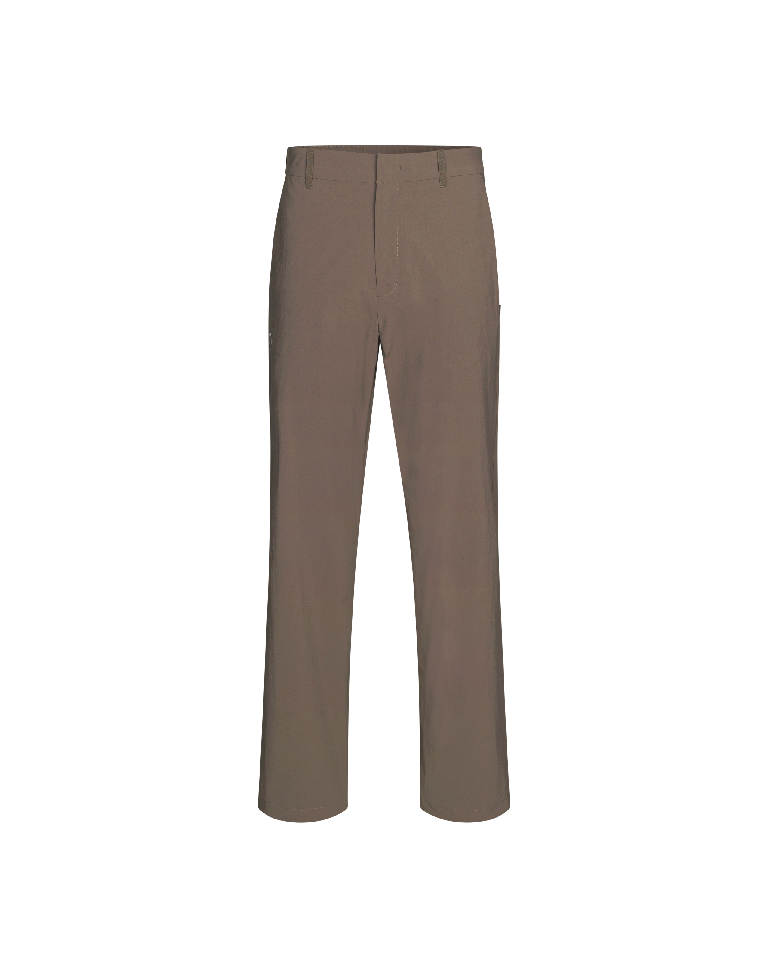 Brown Off-Race Tech pants, front flat lay with belt loops and straight leg cut
