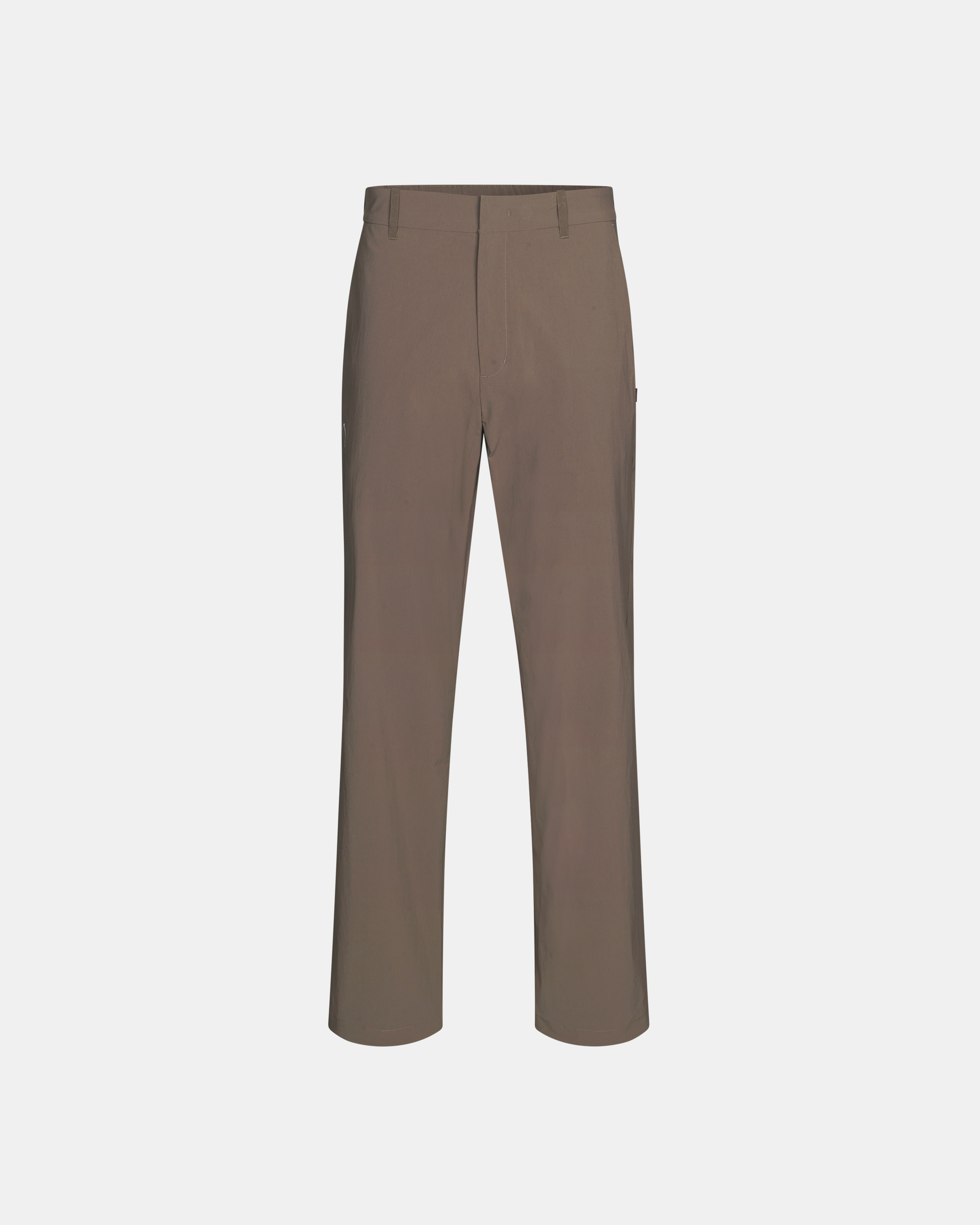 Brown Off-Race Tech pants, front flat lay with belt loops and straight leg cut