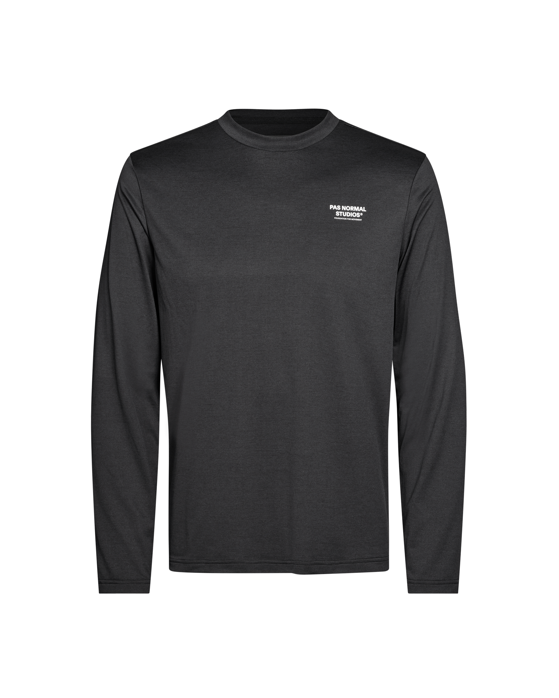 Black Balance long sleeve T-shirt, front flat lay with small white chest logo print