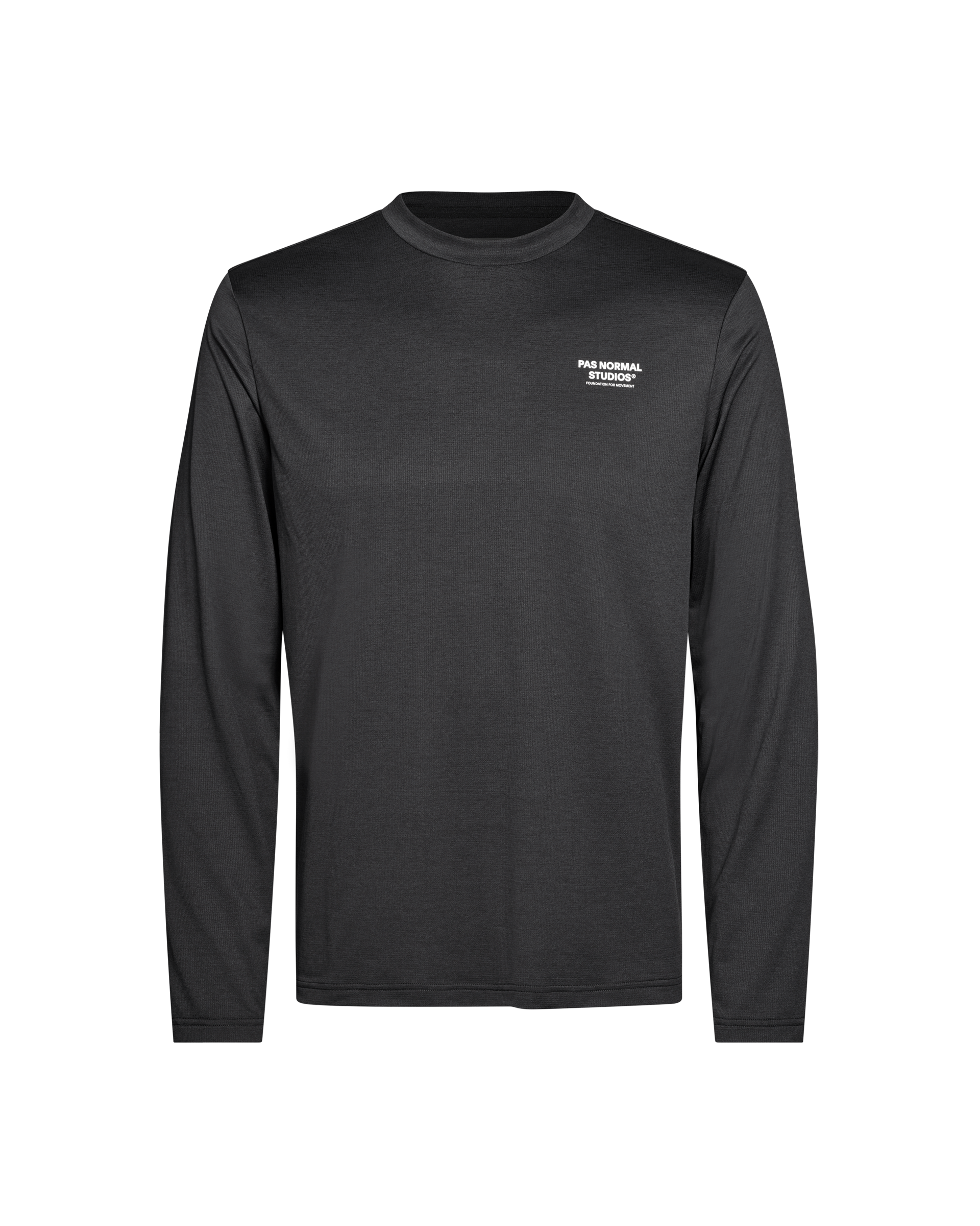 Black Balance long sleeve T-shirt, front flat lay with small white chest logo print