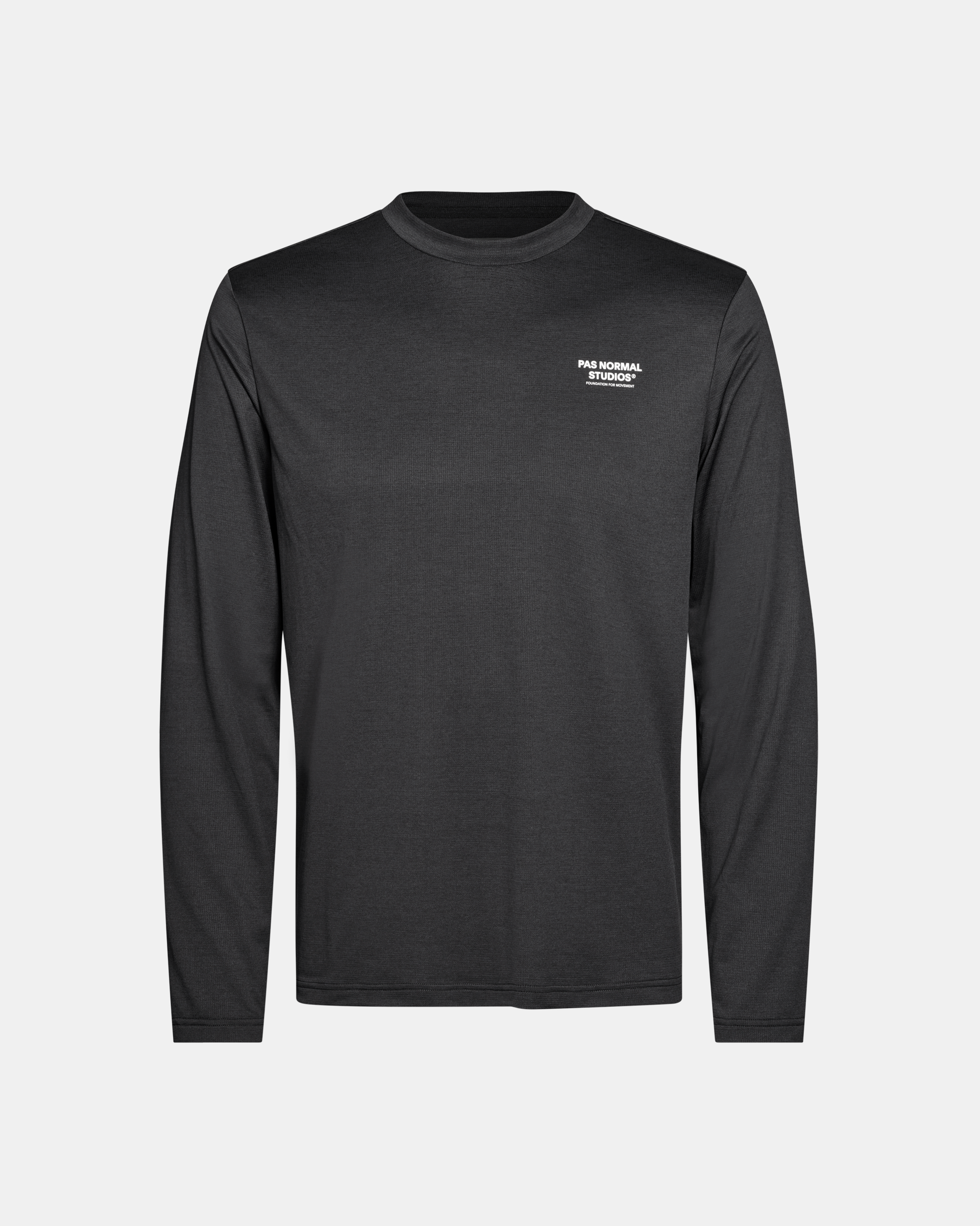 Black Balance long sleeve T-shirt, front flat lay with small white chest logo print