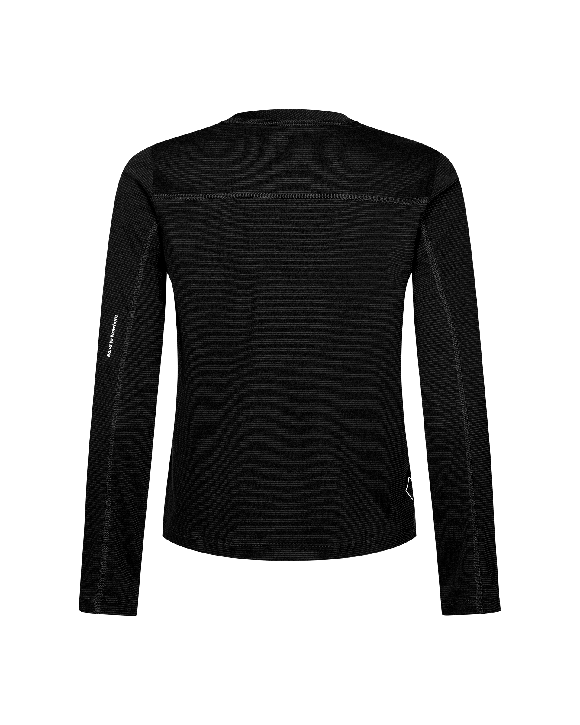 Black Balance long sleeve T-shirt, rear flat lay with tonal stripe texture and small logo print