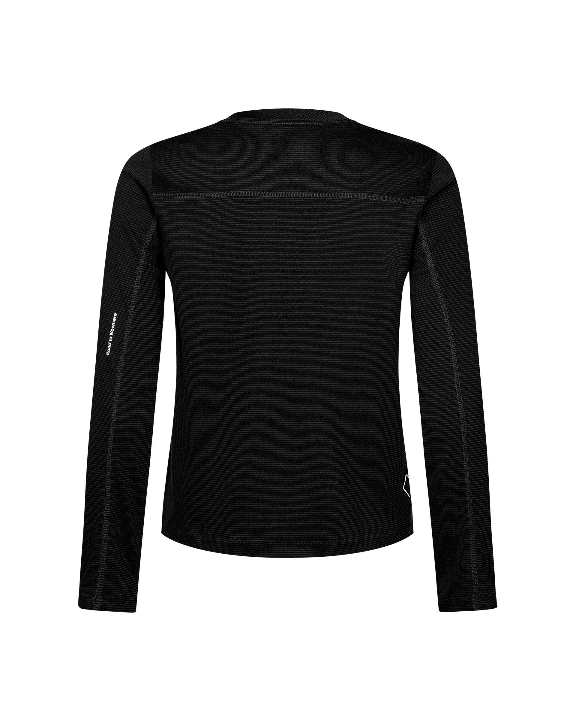 Black Balance long sleeve T-shirt, rear flat lay with tonal stripe texture and small logo print
