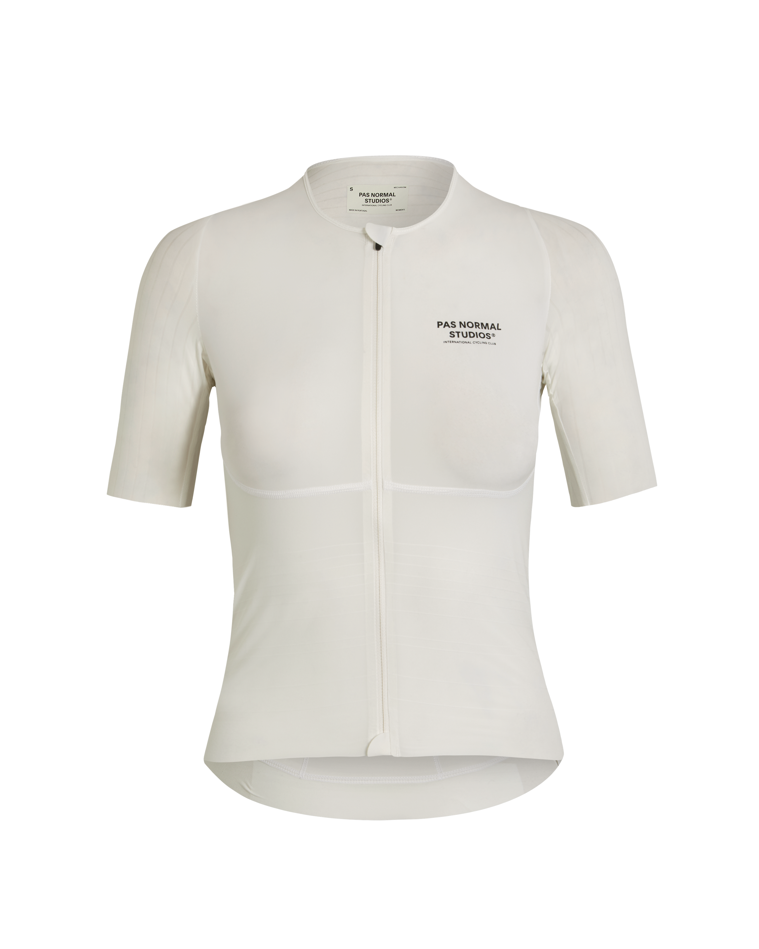 Off White Mechanism Pro cycling jersey, front view with full zip and chest logo
