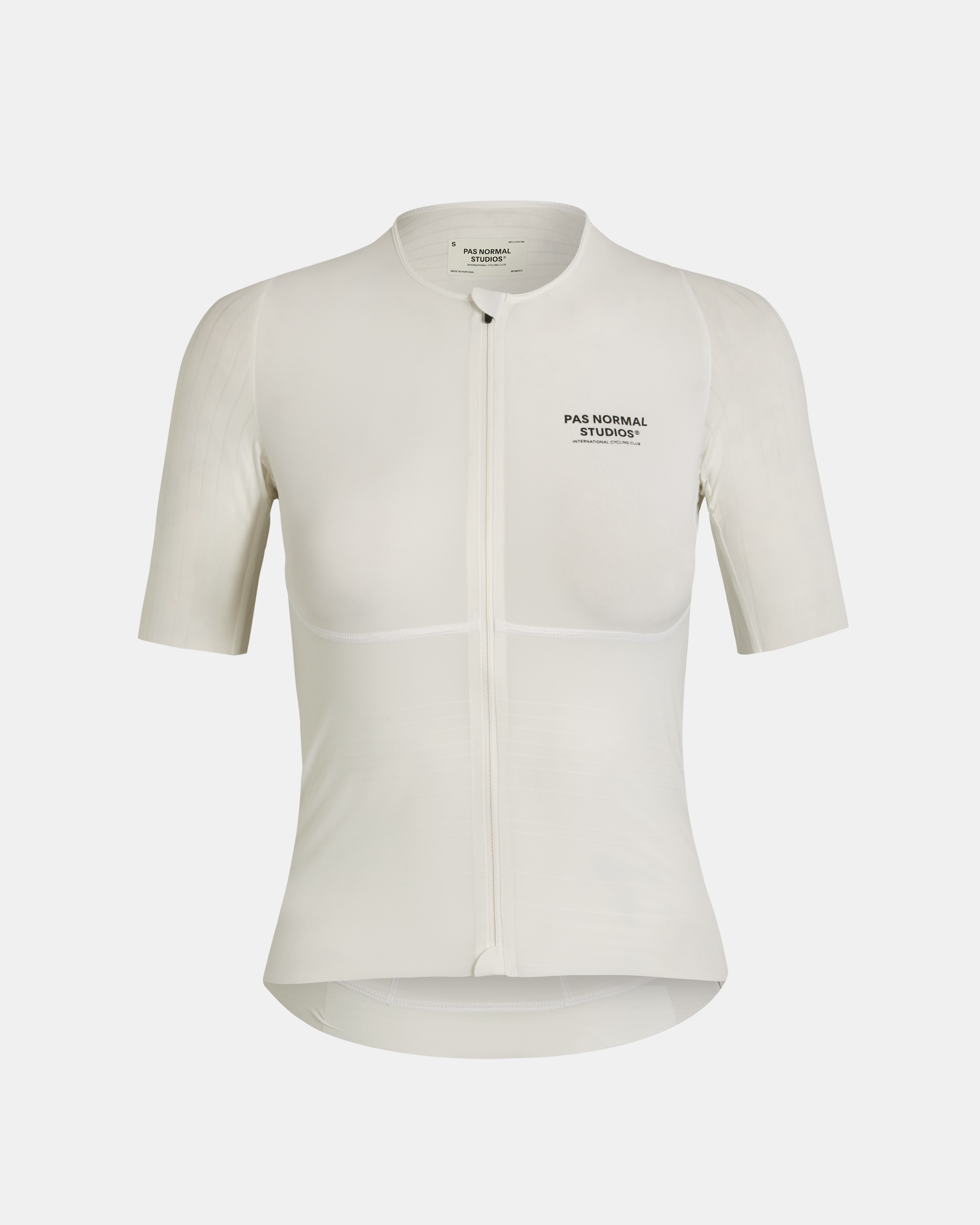 Off White Mechanism Pro cycling jersey, front view with full zip and chest logo