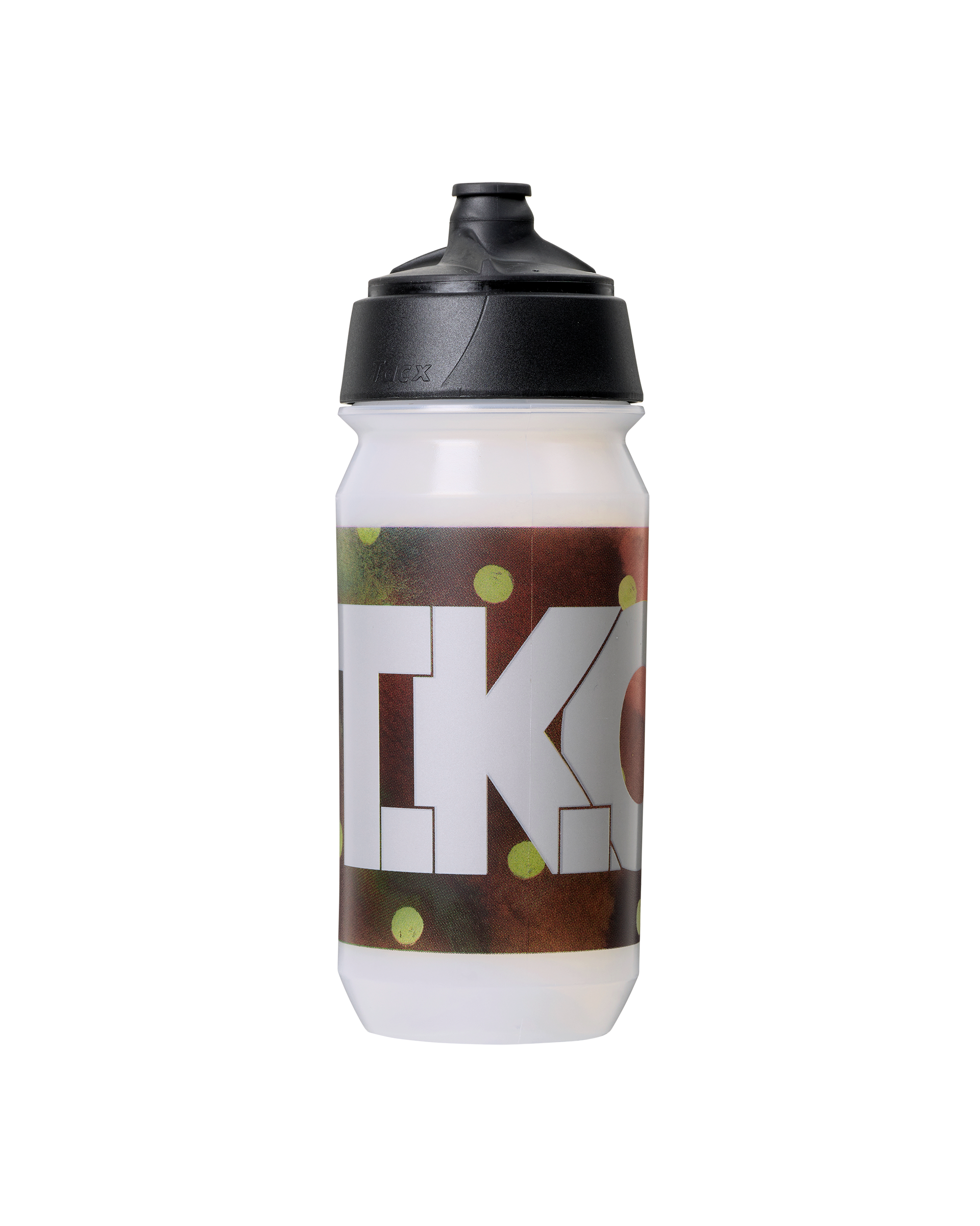 Brown T.K.O. Bidon cycling bottle with camouflage pattern and white T.K.O. logo