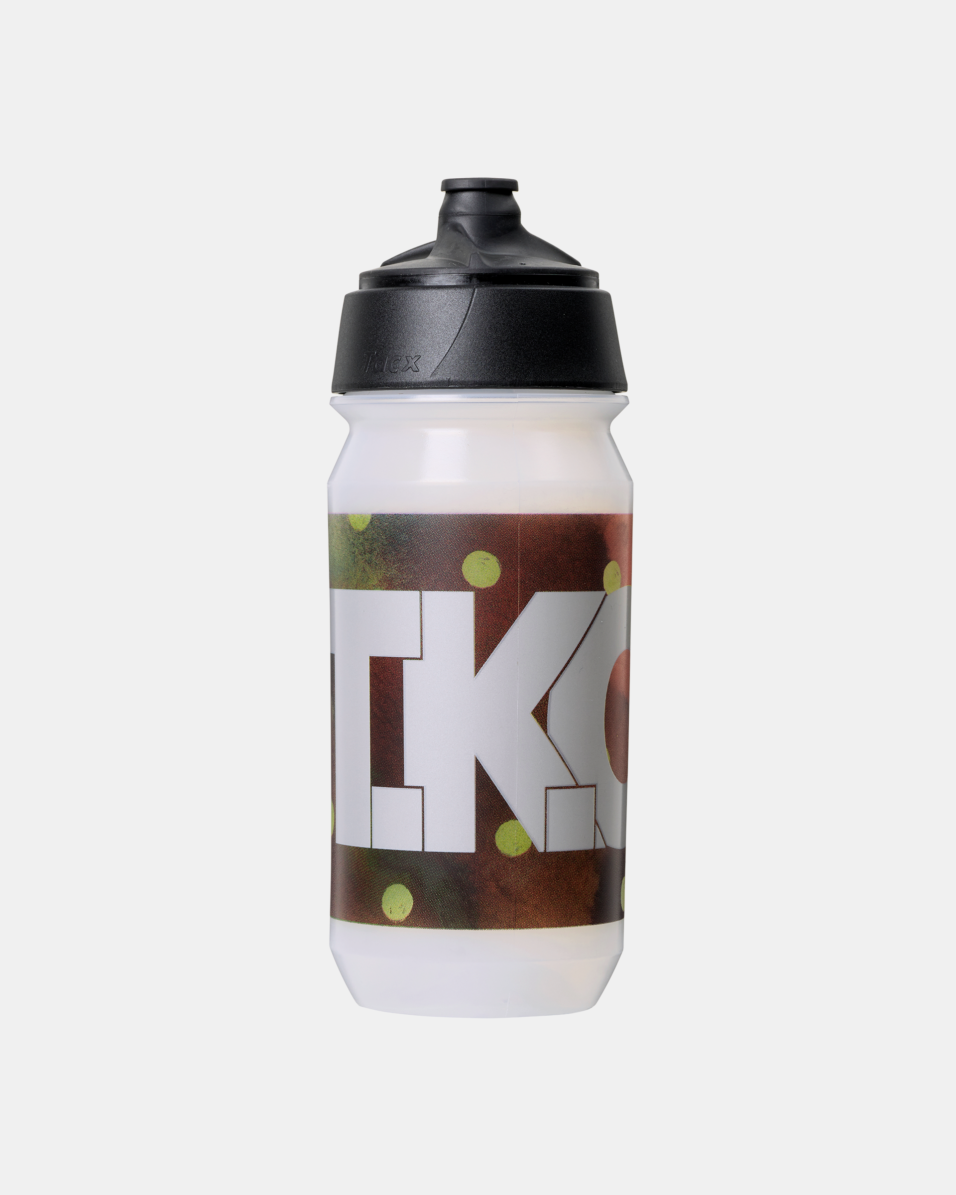 Brown T.K.O. Bidon cycling bottle with camouflage pattern and white T.K.O. logo