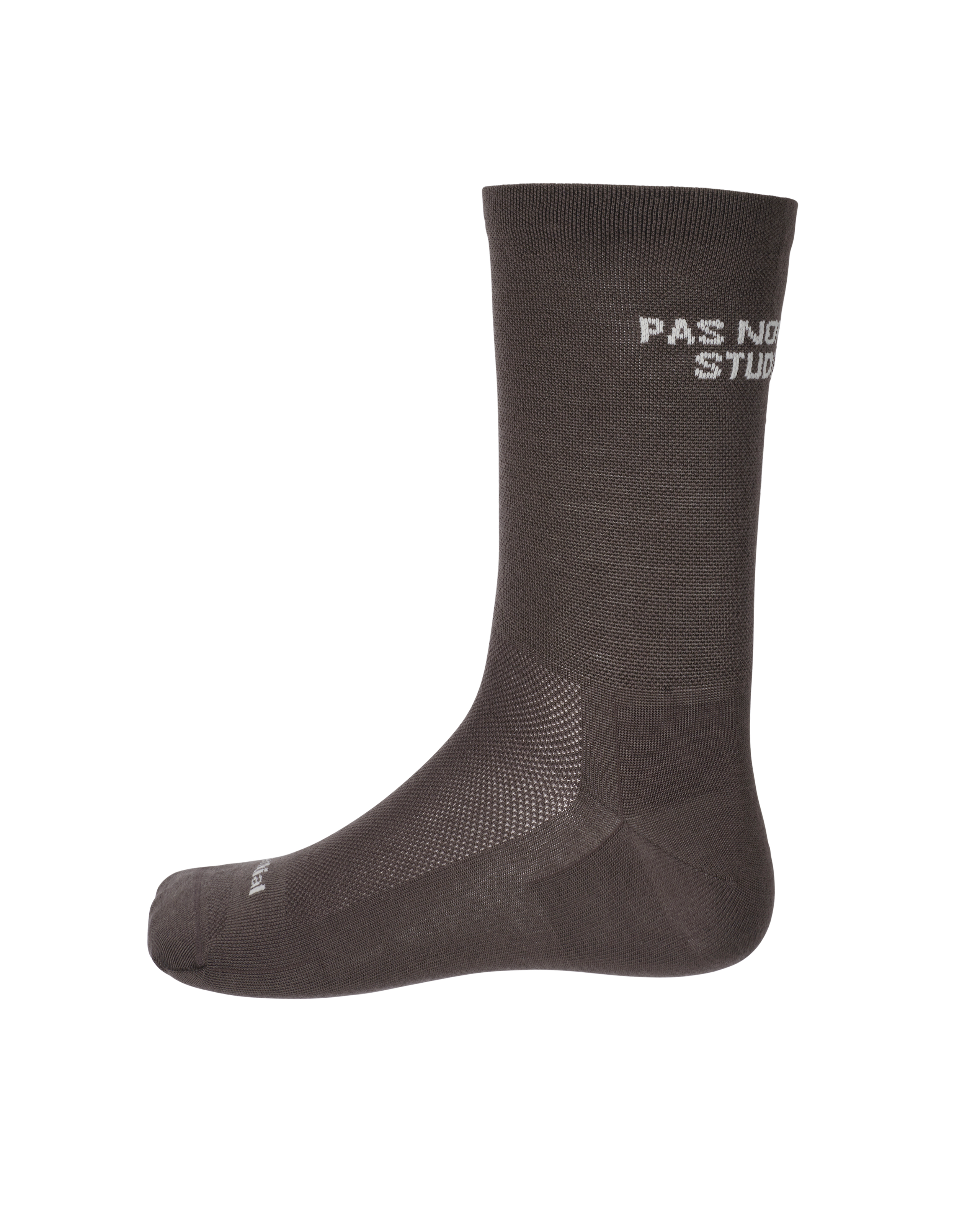 Light Brown Essential cycling socks, side view with white knit branding