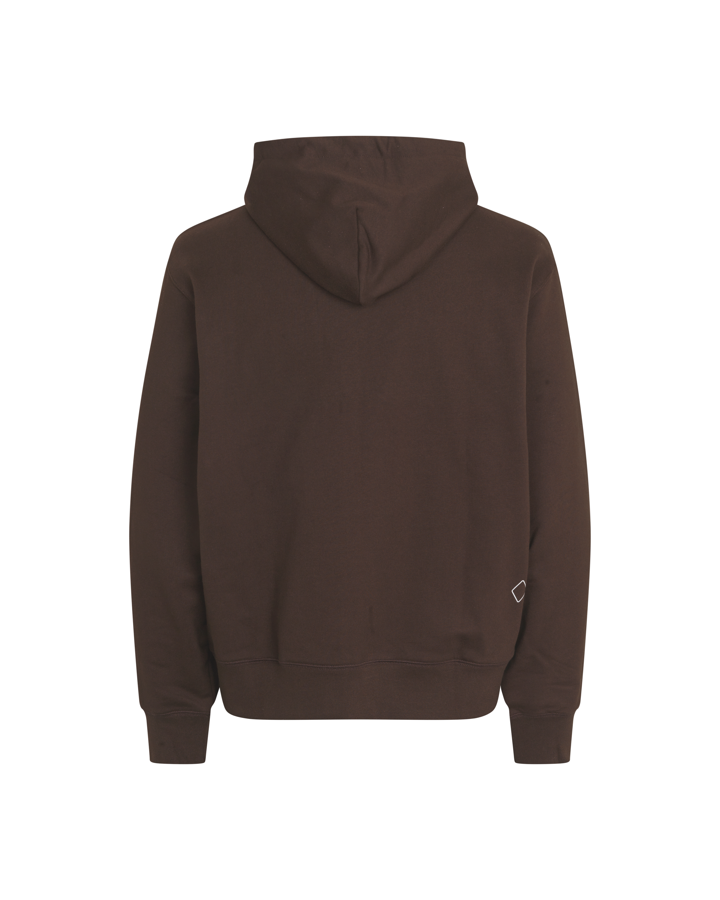Brown Off-Race hoodie, rear view with ribbed cuffs and hem