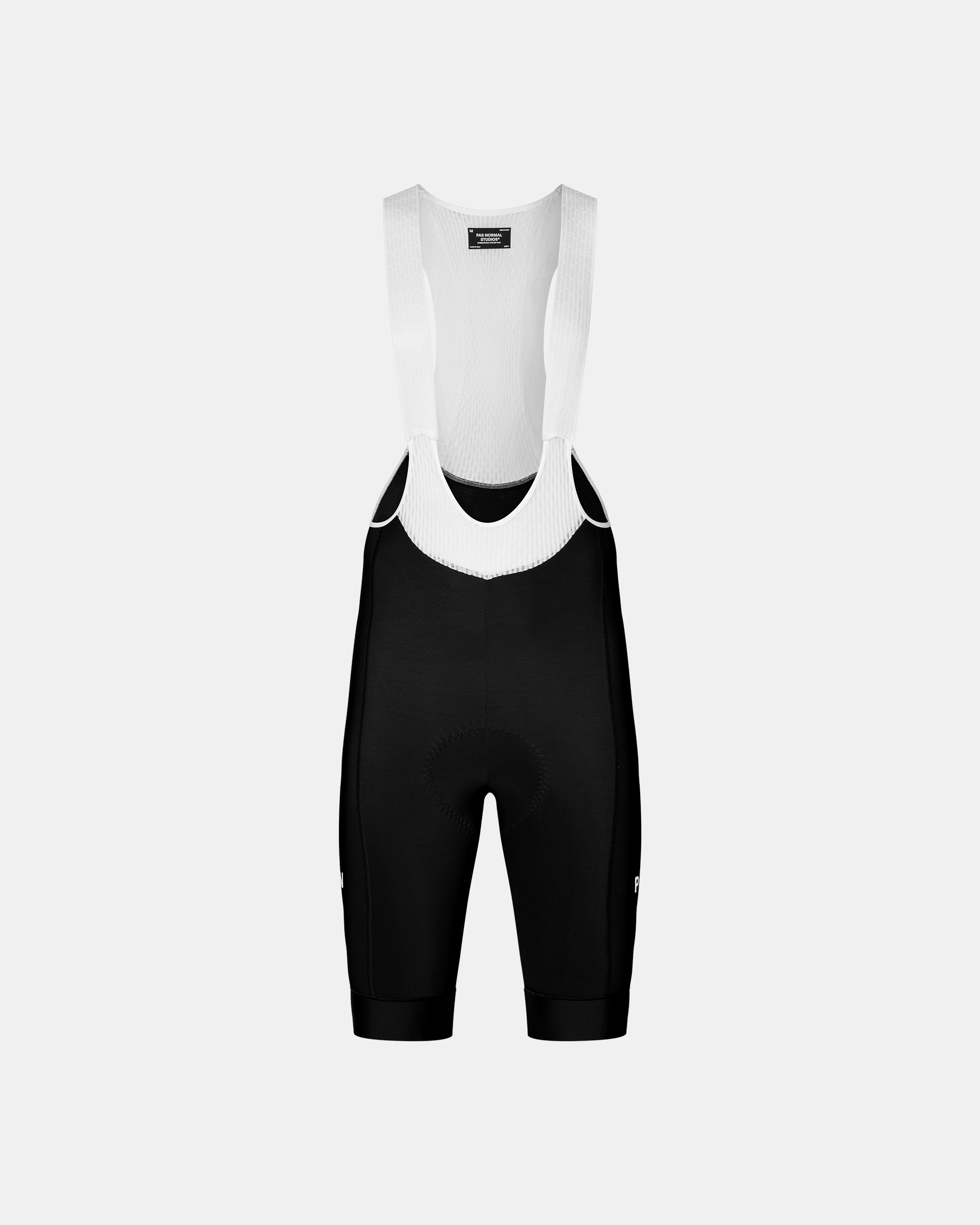 Black Mechanism Thermal cycling bibs, front flat lay with white mesh bib straps