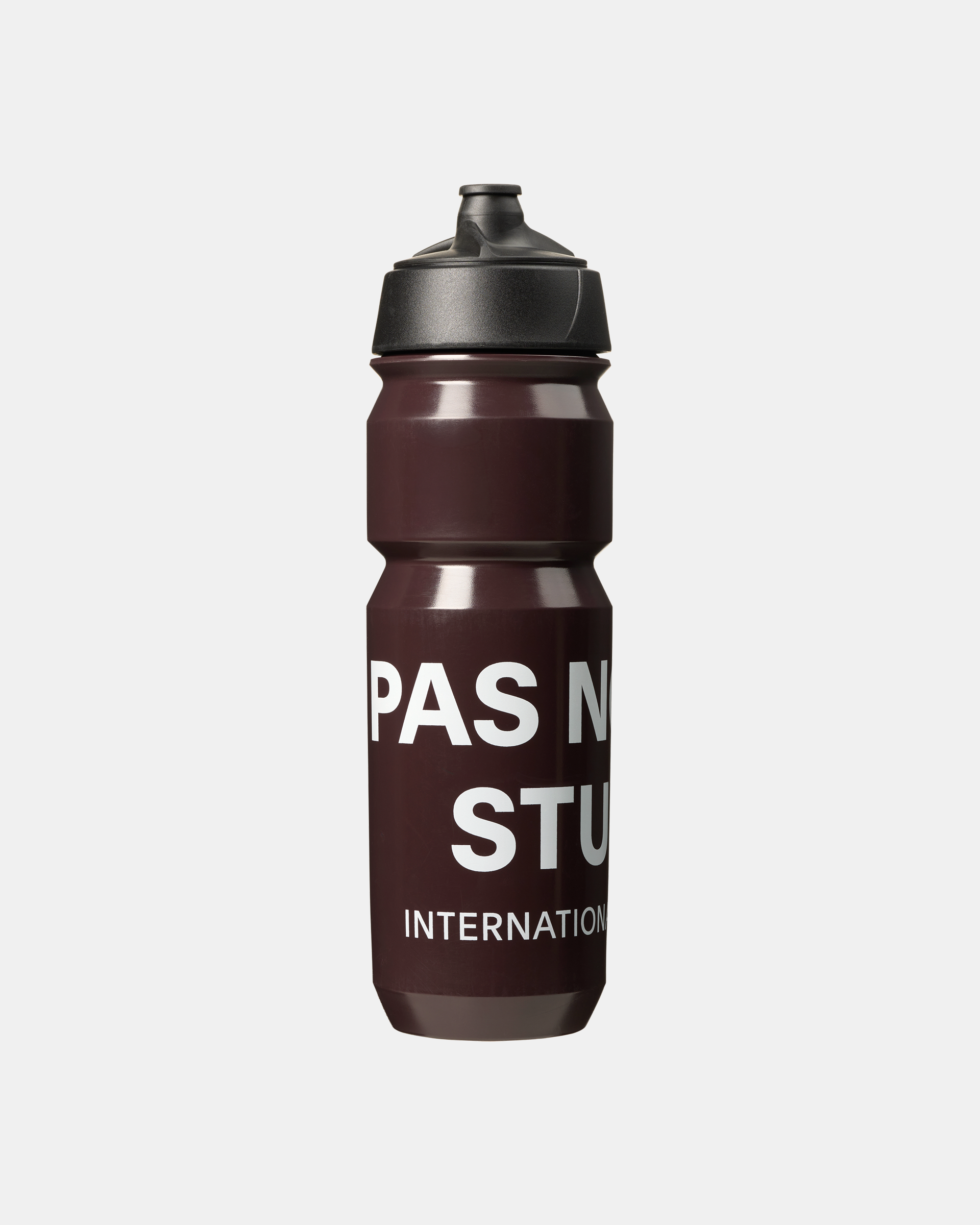 Dark Red Escapism cycling bottle with white logo and black cap