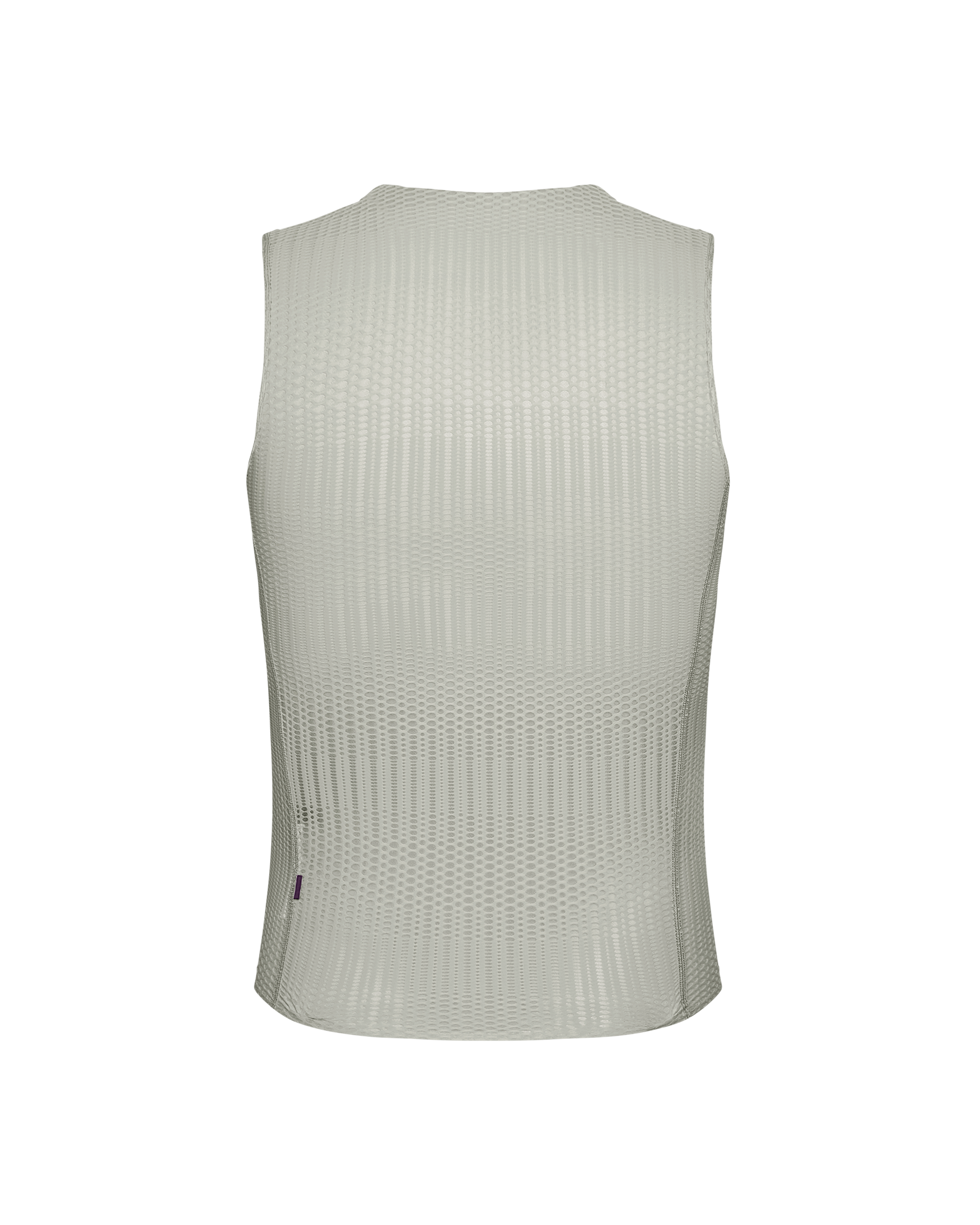 Light Grey PAS Mechanism Pro Sleeveless cycling baselayer, rear flat lay with mesh texture