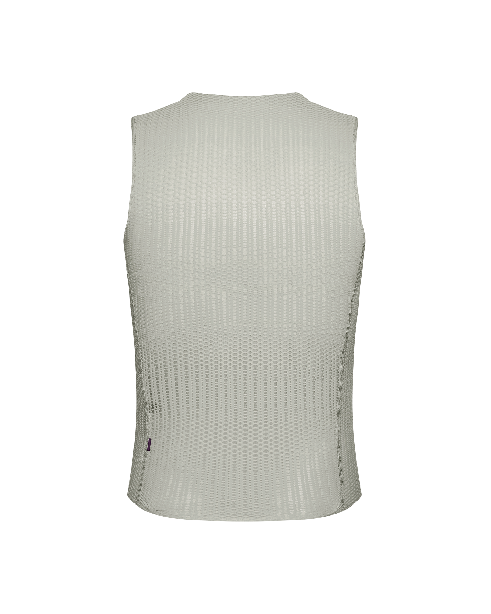 Light Grey PAS Mechanism Pro Sleeveless cycling baselayer, rear flat lay with mesh texture