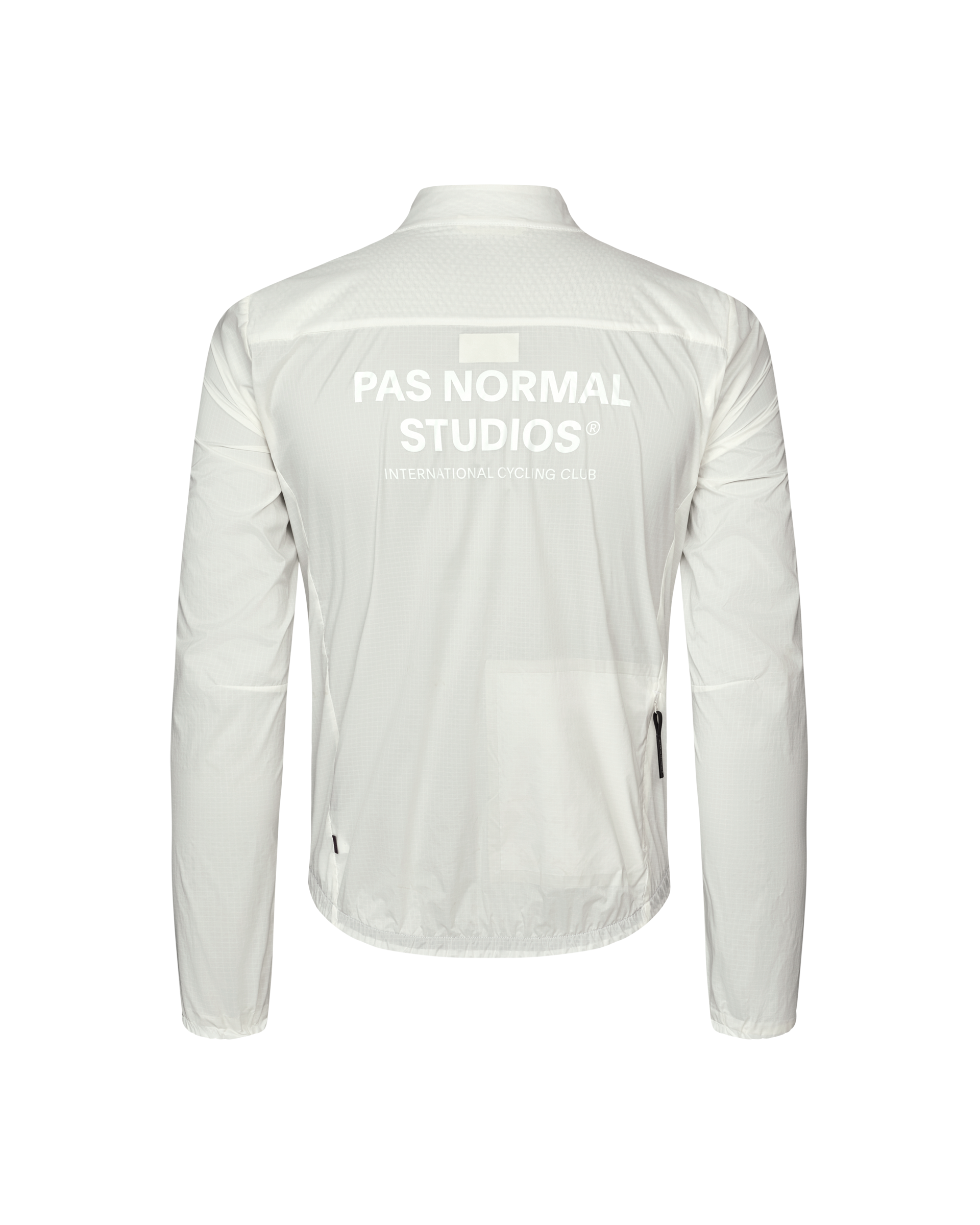 Off White Essential Insulated cycling jacket, rear flat lay with white back print