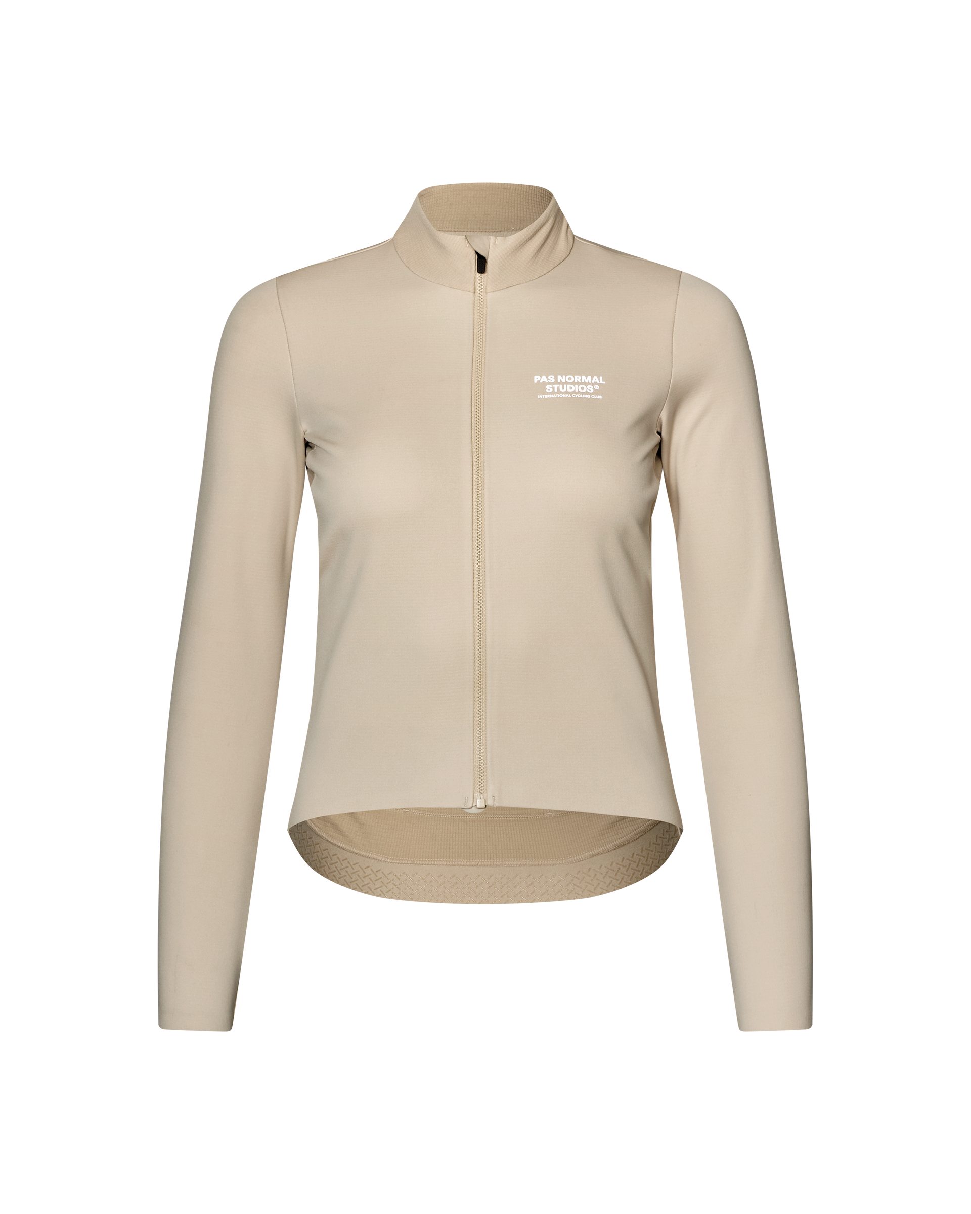 Linen Mechanism Thermal Long Sleeve cycling jersey, front flat lay with full zip and white chest print
