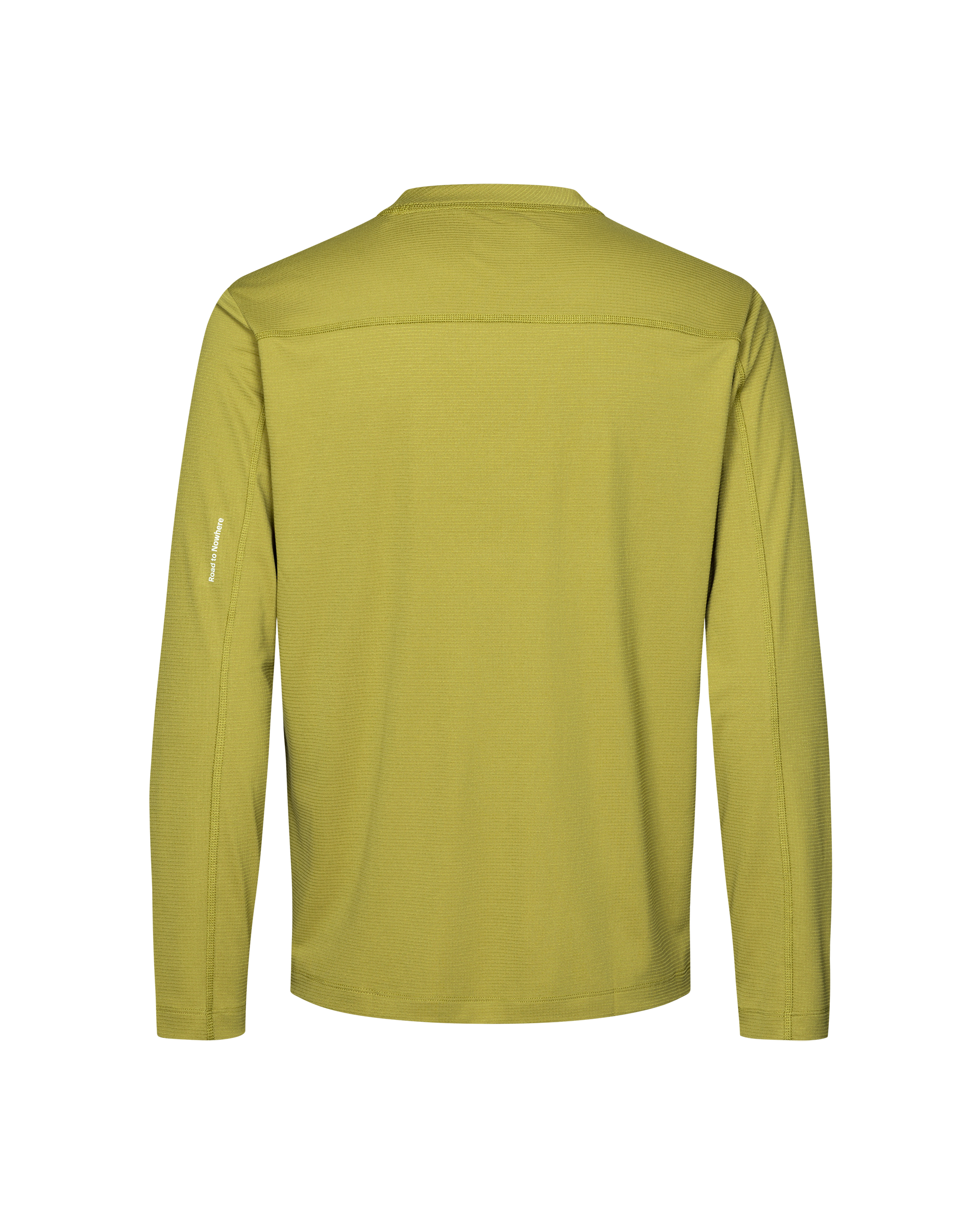 Dark Lime Balance long sleeve T-shirt, rear flat lay with small sleeve text print